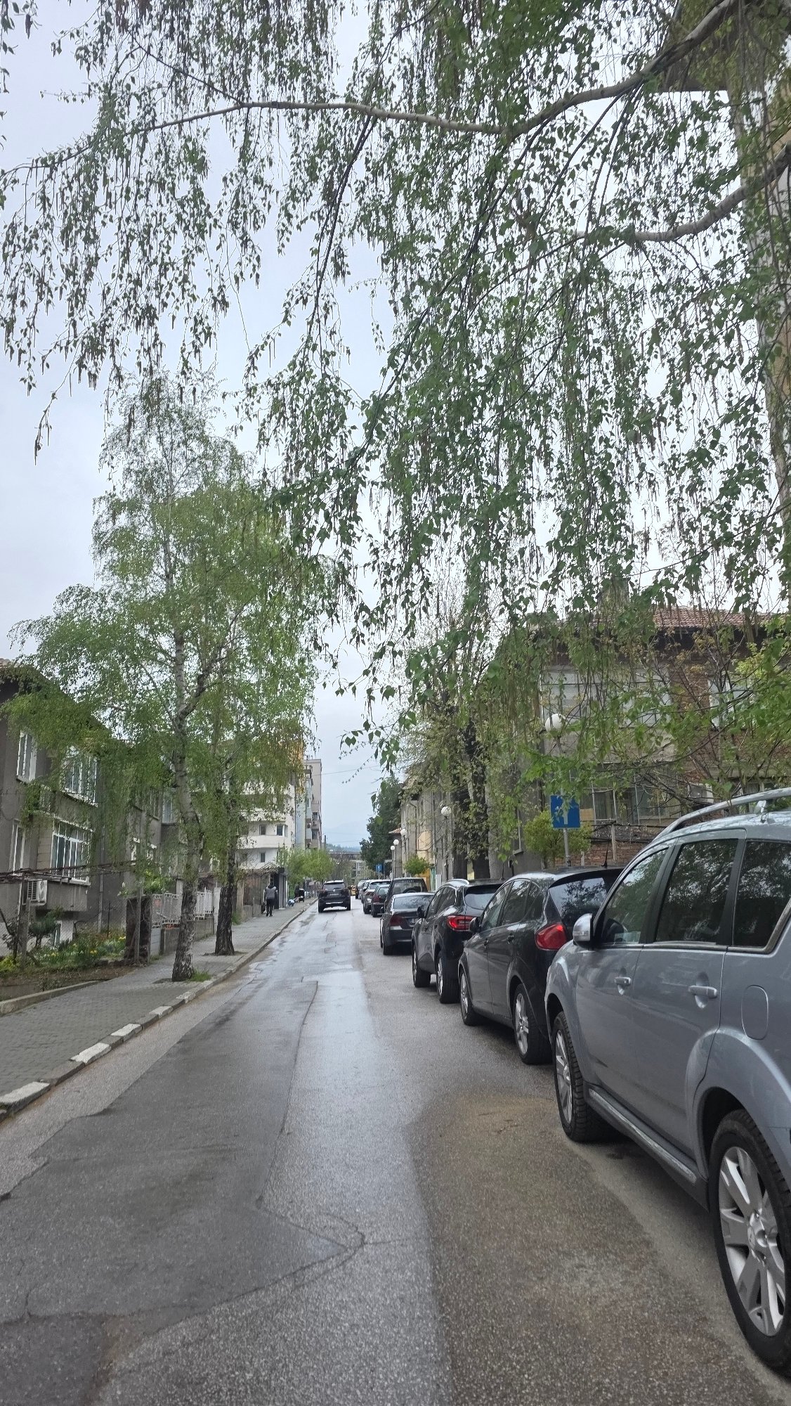 Police car spotted outside supermarket in rainy Blagoevgrad