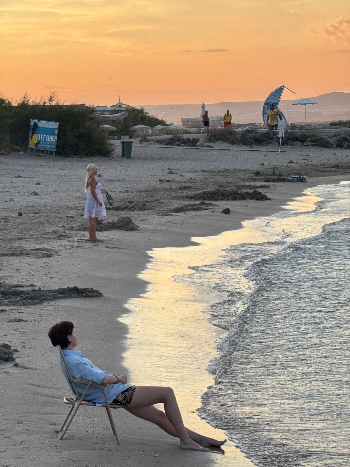 Sunset along the Black Sea shore in Pomorie, Bulgaria