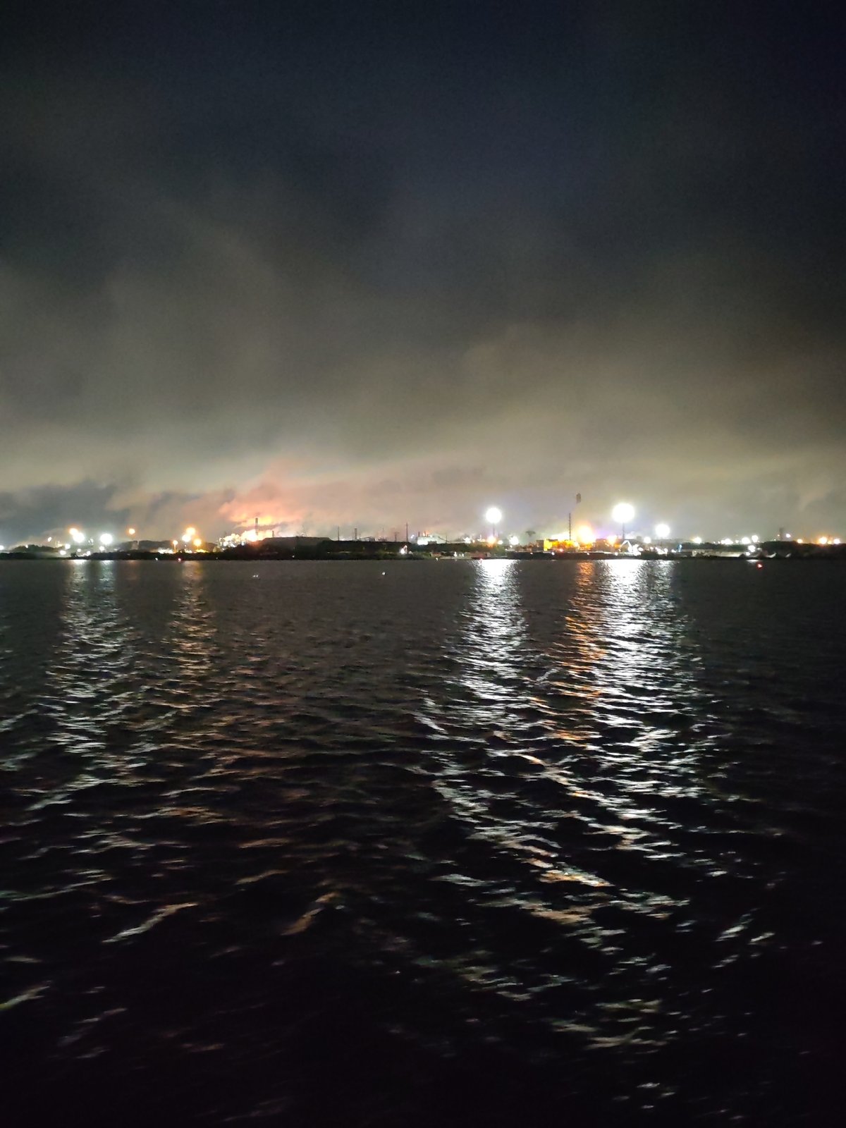 Nighttime river view captured in Cherepovets, Russia