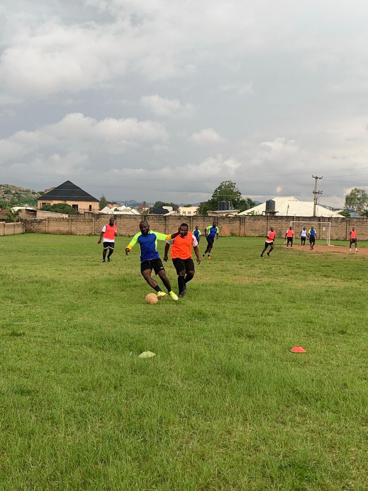Soccer training session on a cloudy afternoon in Jos, Nigeria