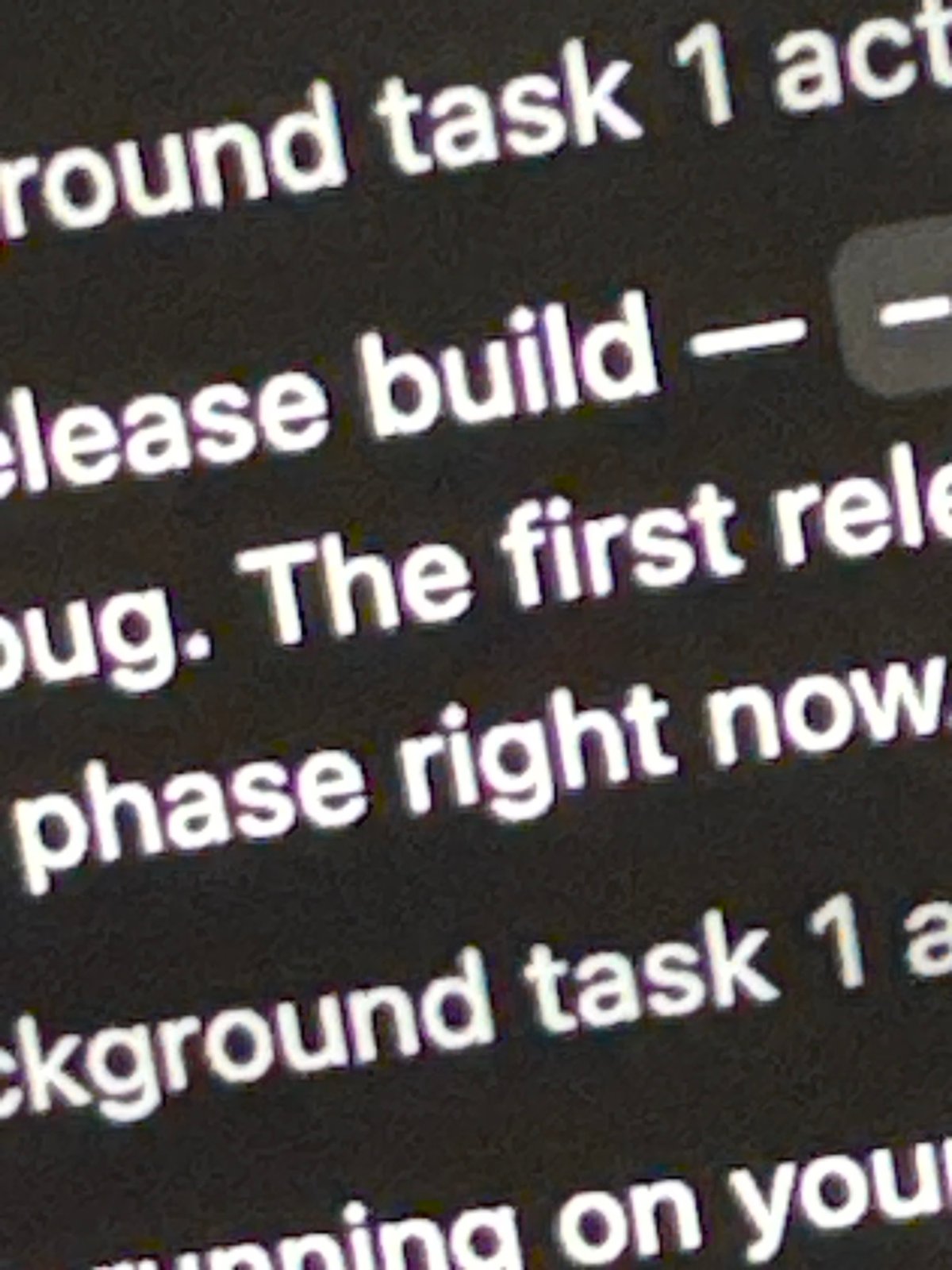 Fragmented software development text captured on screen in Erba