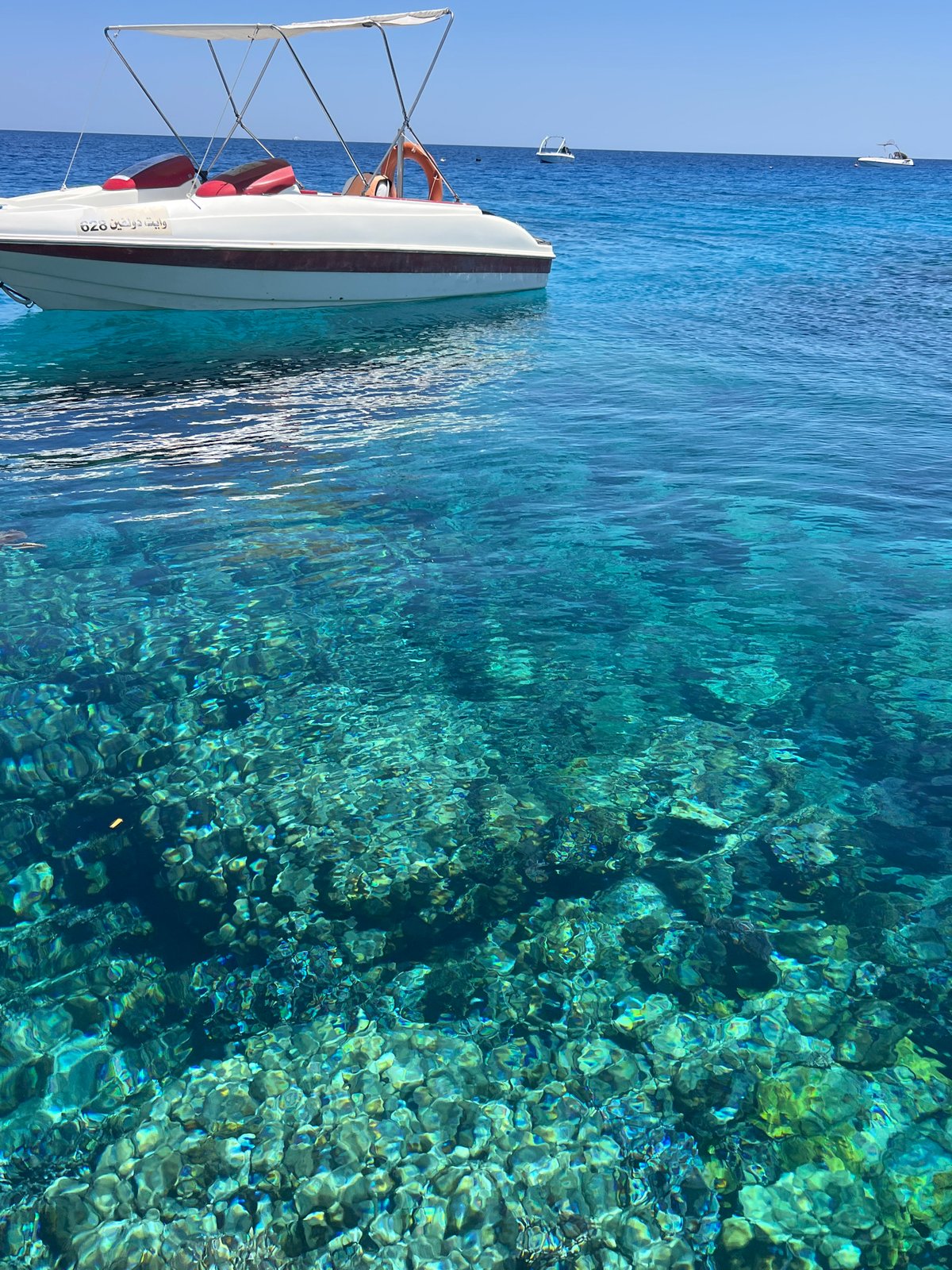 Sharm El Sheikh beach resort morning: shoreline, reef, and grounds