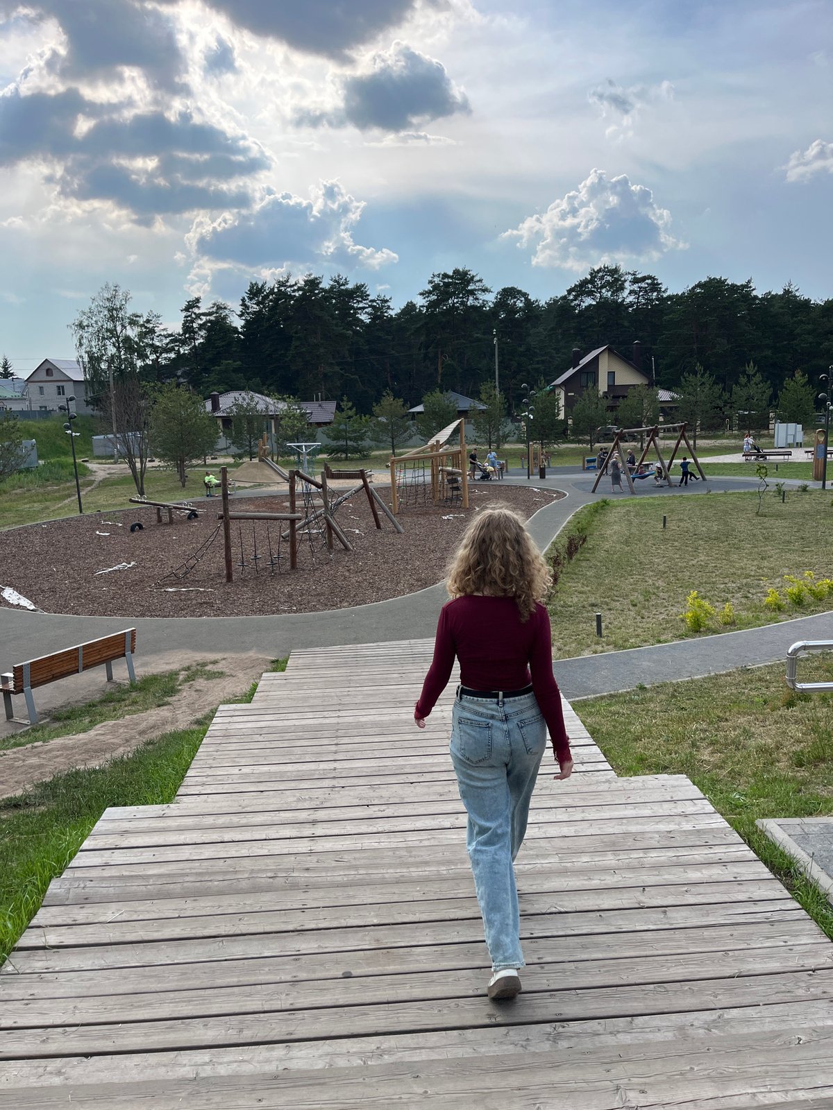 Park walkway and Soviet apartment buildings in Zelenodol'sk