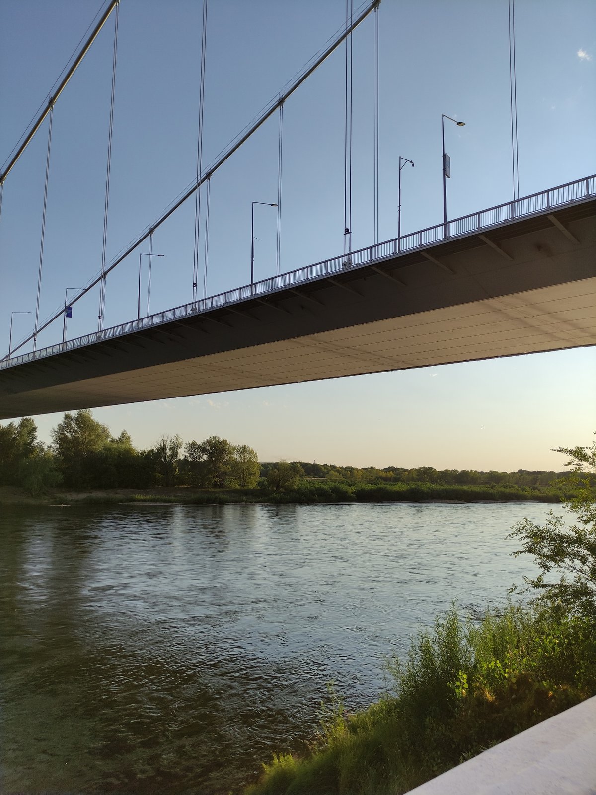 Afternoon views of Semey's suspension bridge over the Irtysh River