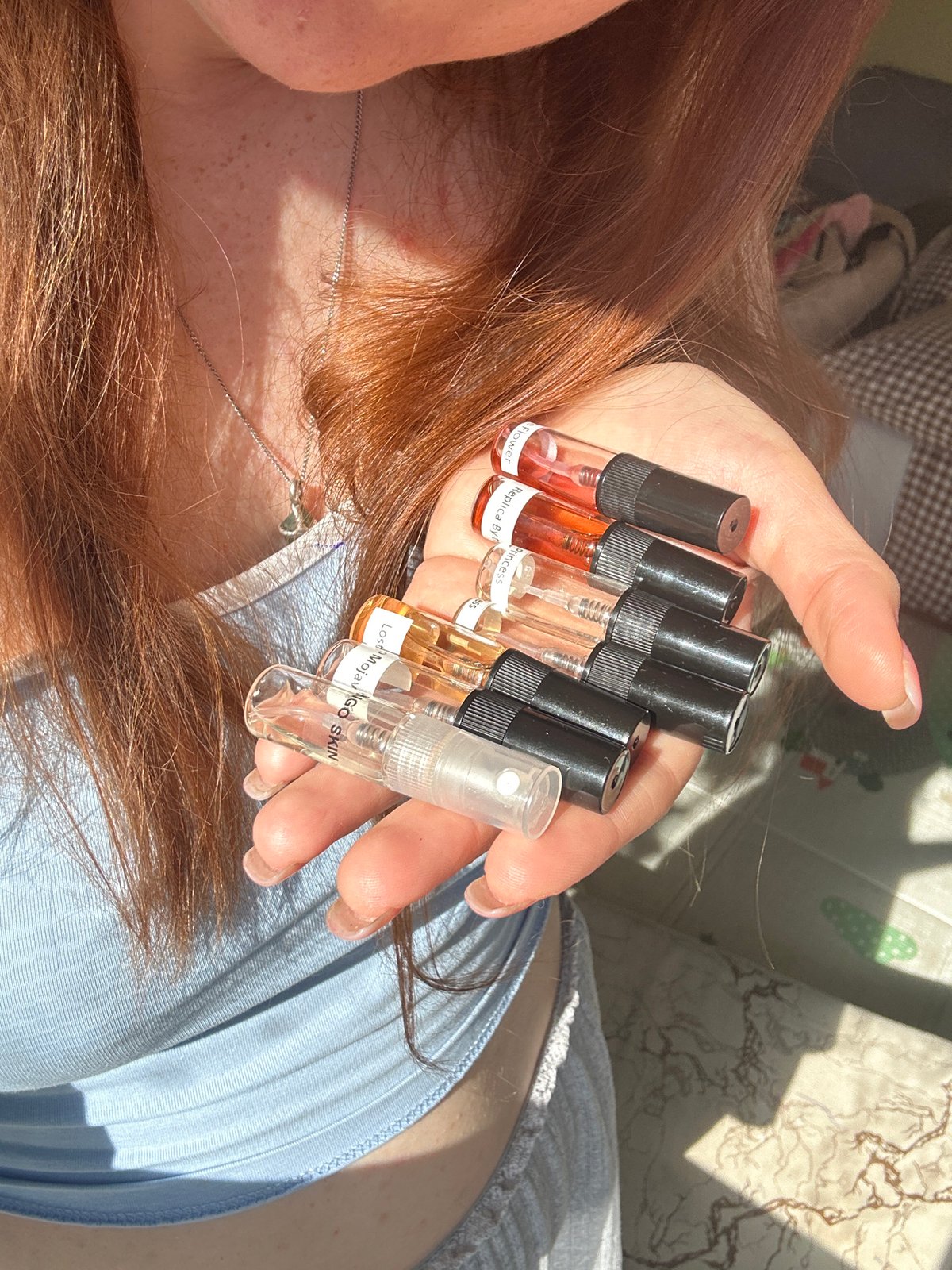 Morning routine documented: coffee, perfume samples in Nizhny Novgorod