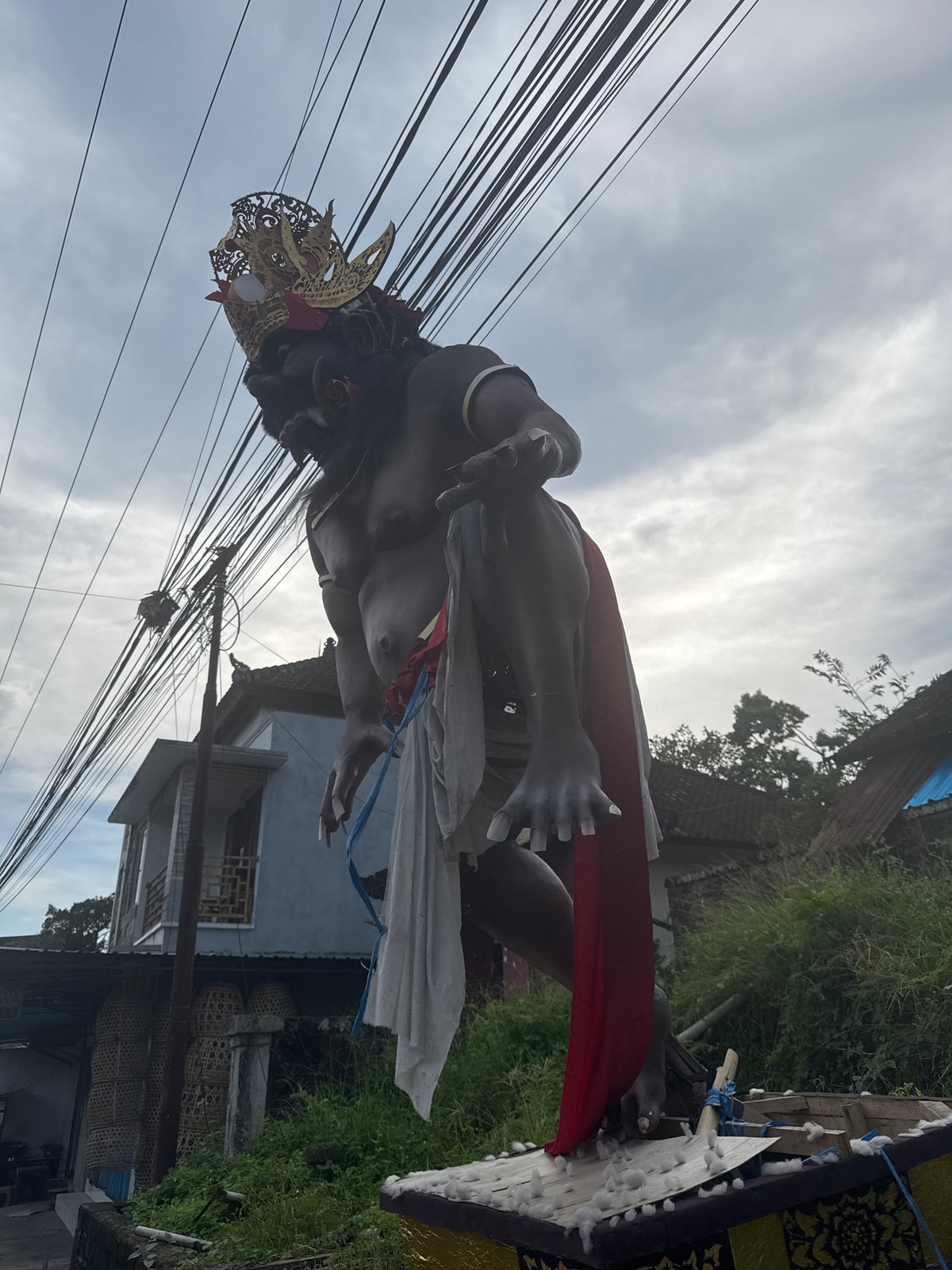 Crowned effigy transported through Abiansemal streets in Indonesia
