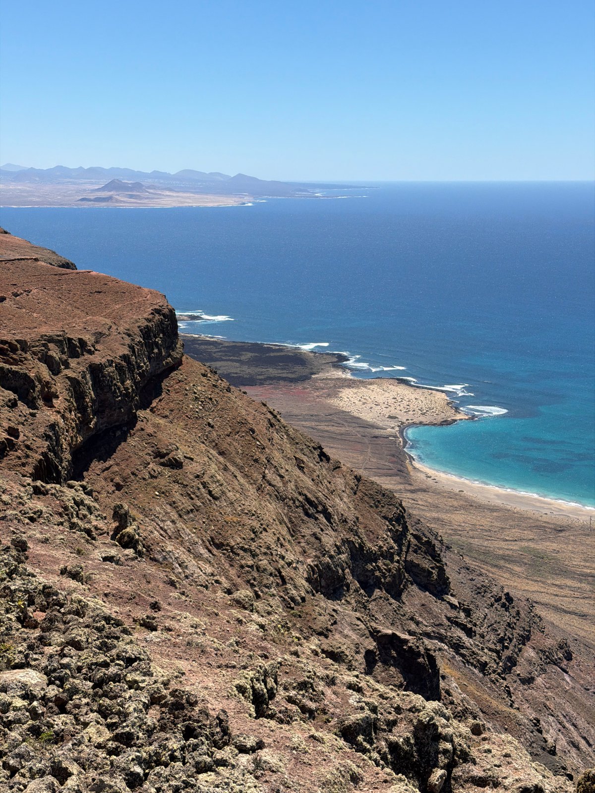 Aerial views document volcanic coastline in Lanzarote, Spain