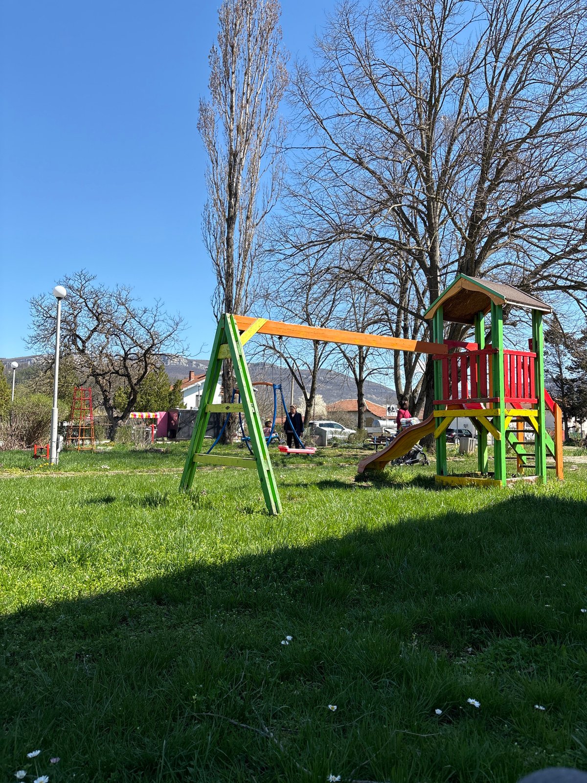 Colorful playground structure observed in Novakovtsi, Bulgaria