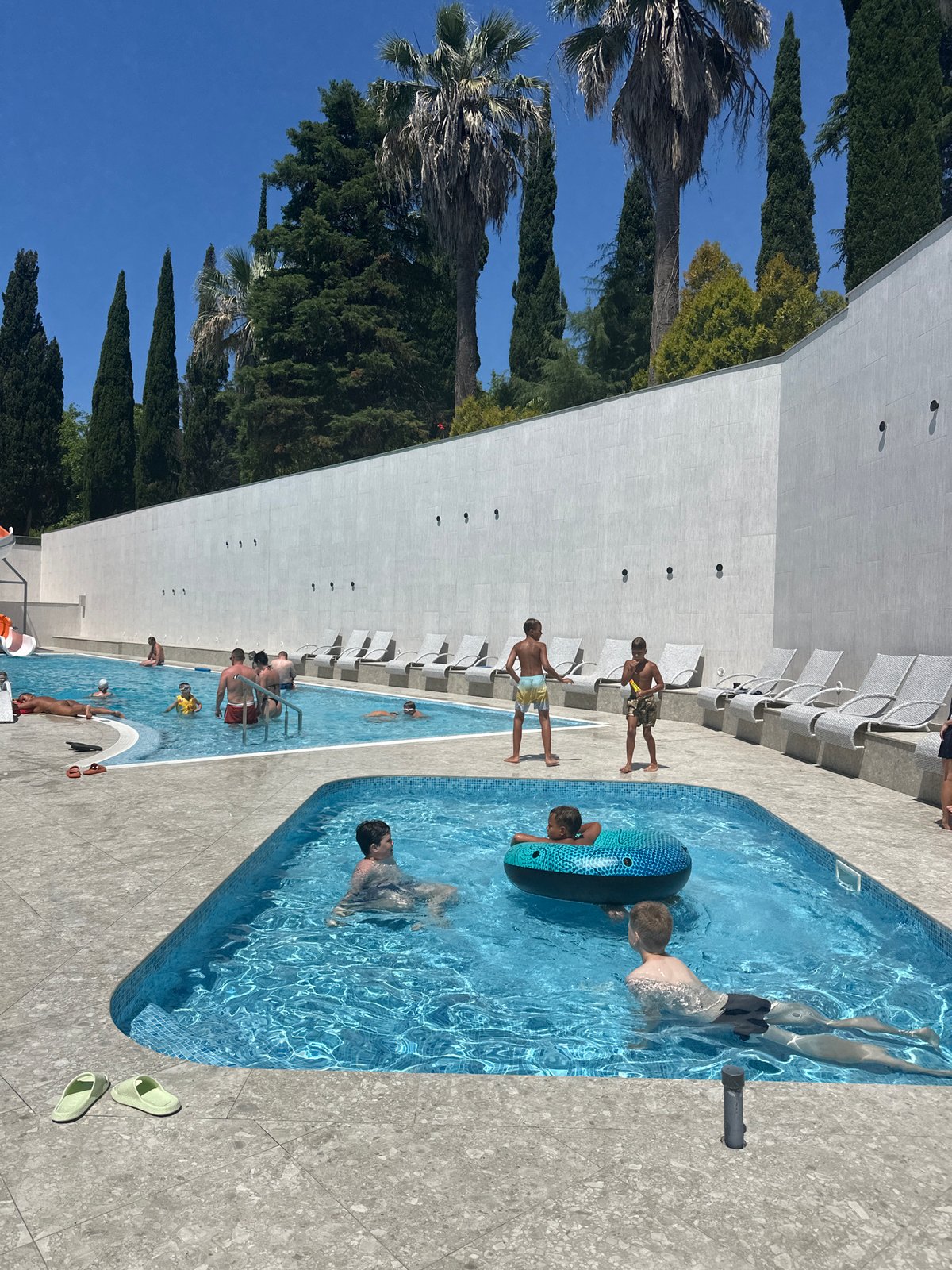 Poolside morning in Sochi includes an injured bird encounter