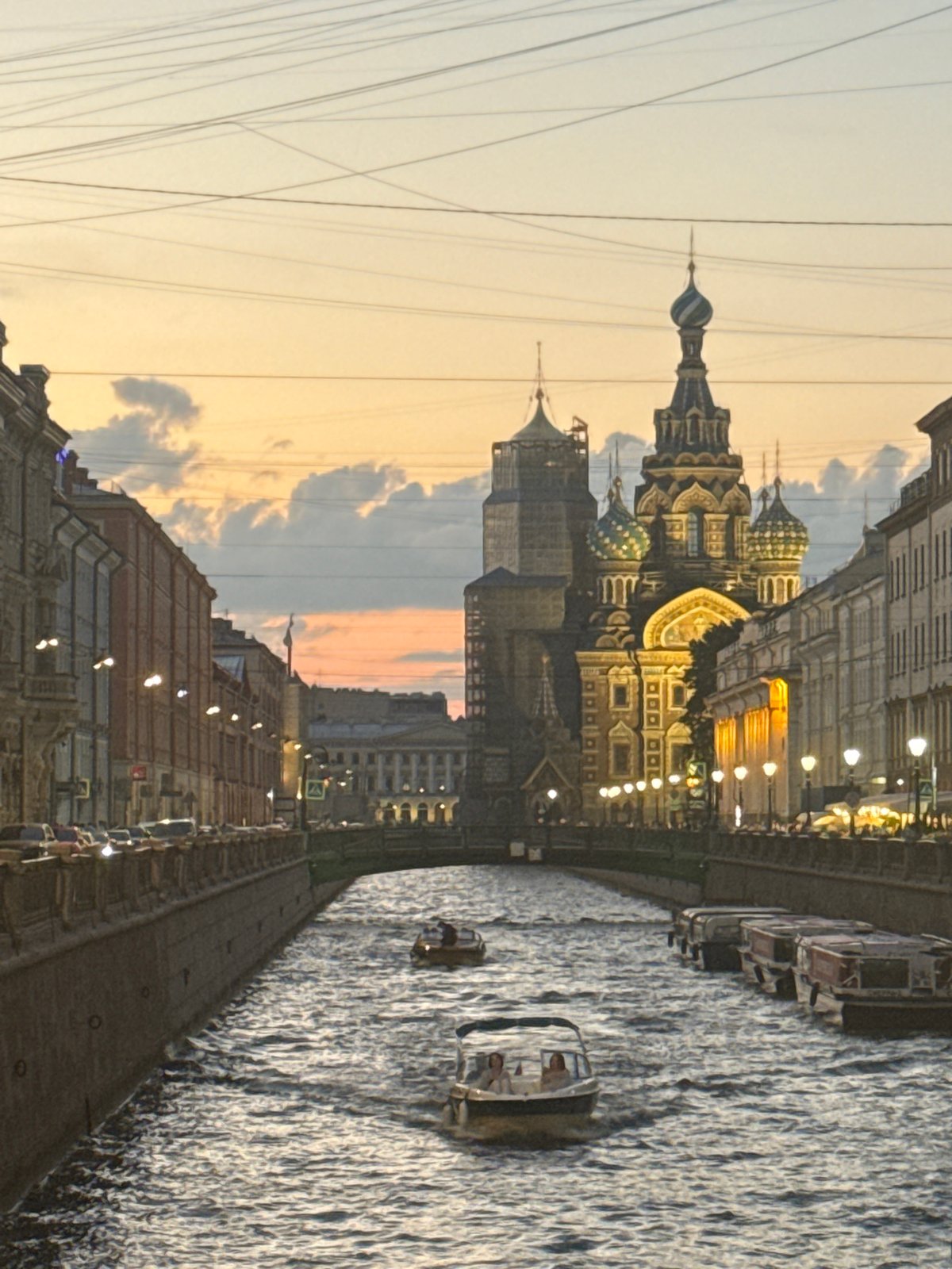 Dusk on the St. Petersburg canals, boats and all