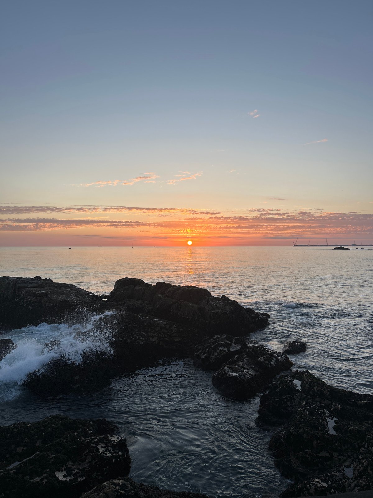 Ocean sunset shot from two angles, rocks and open water
