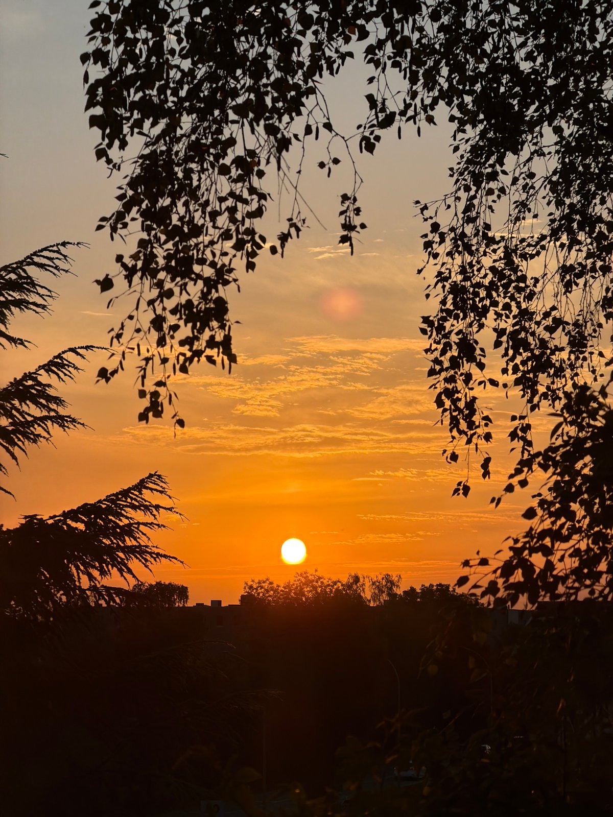 Sunset fades from golden to pink over Leudelange, Luxembourg