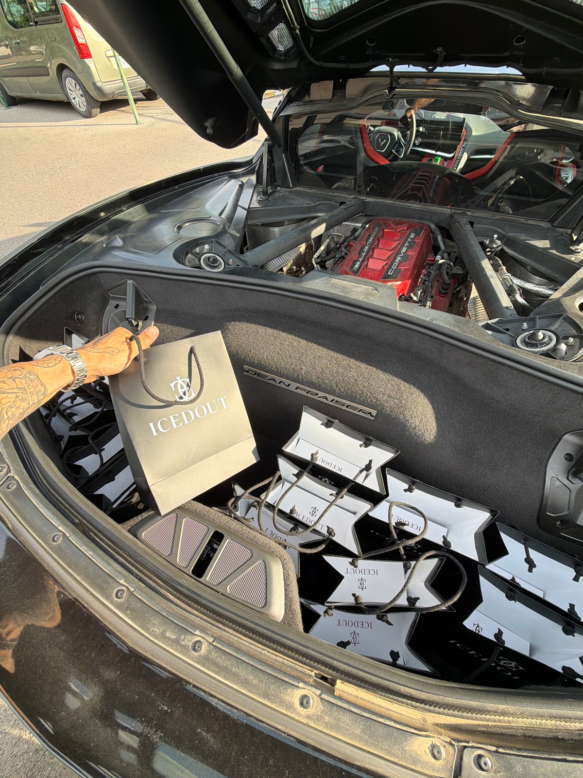 ICEDOUT shopping bags loaded into a car trunk in Sofia