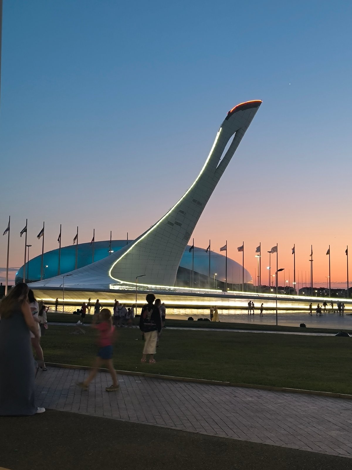 Sochi Olympic Park venues glow at dusk