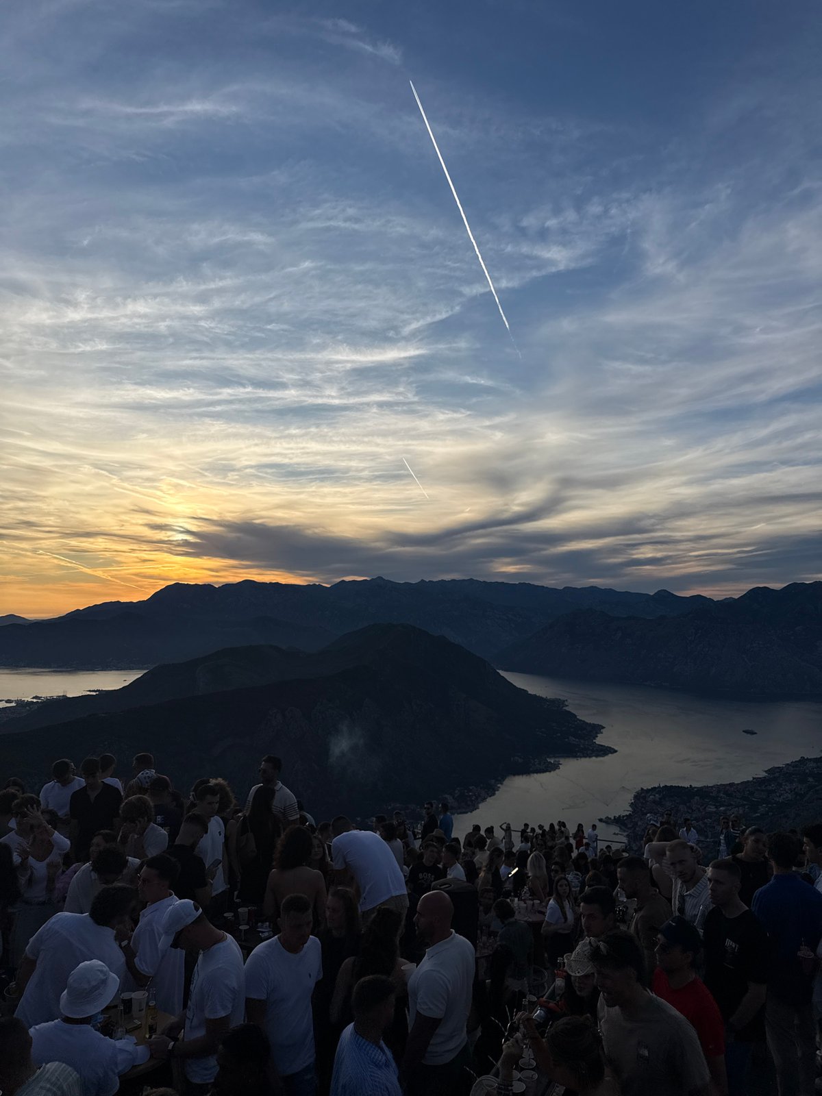 Sunset gathering overlooking Bay of Kotor, Tivat Montenegro