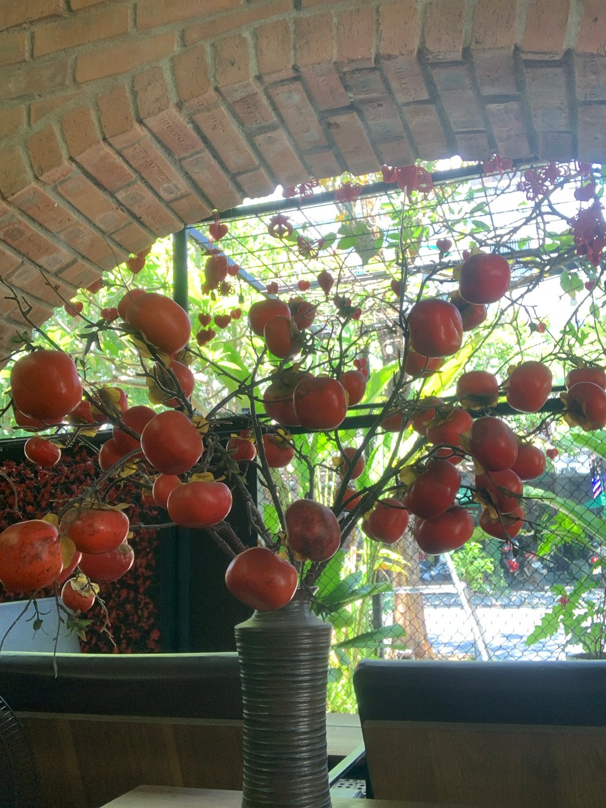 Morning garden scene with brick archway observed in Đà Nẵng