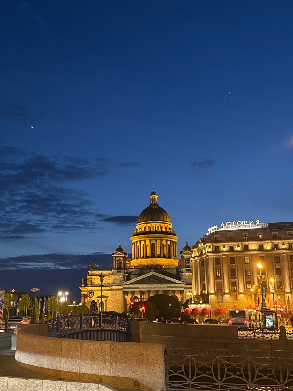 Evening illumination of Kazan Cathedral captured in Saint Petersburg