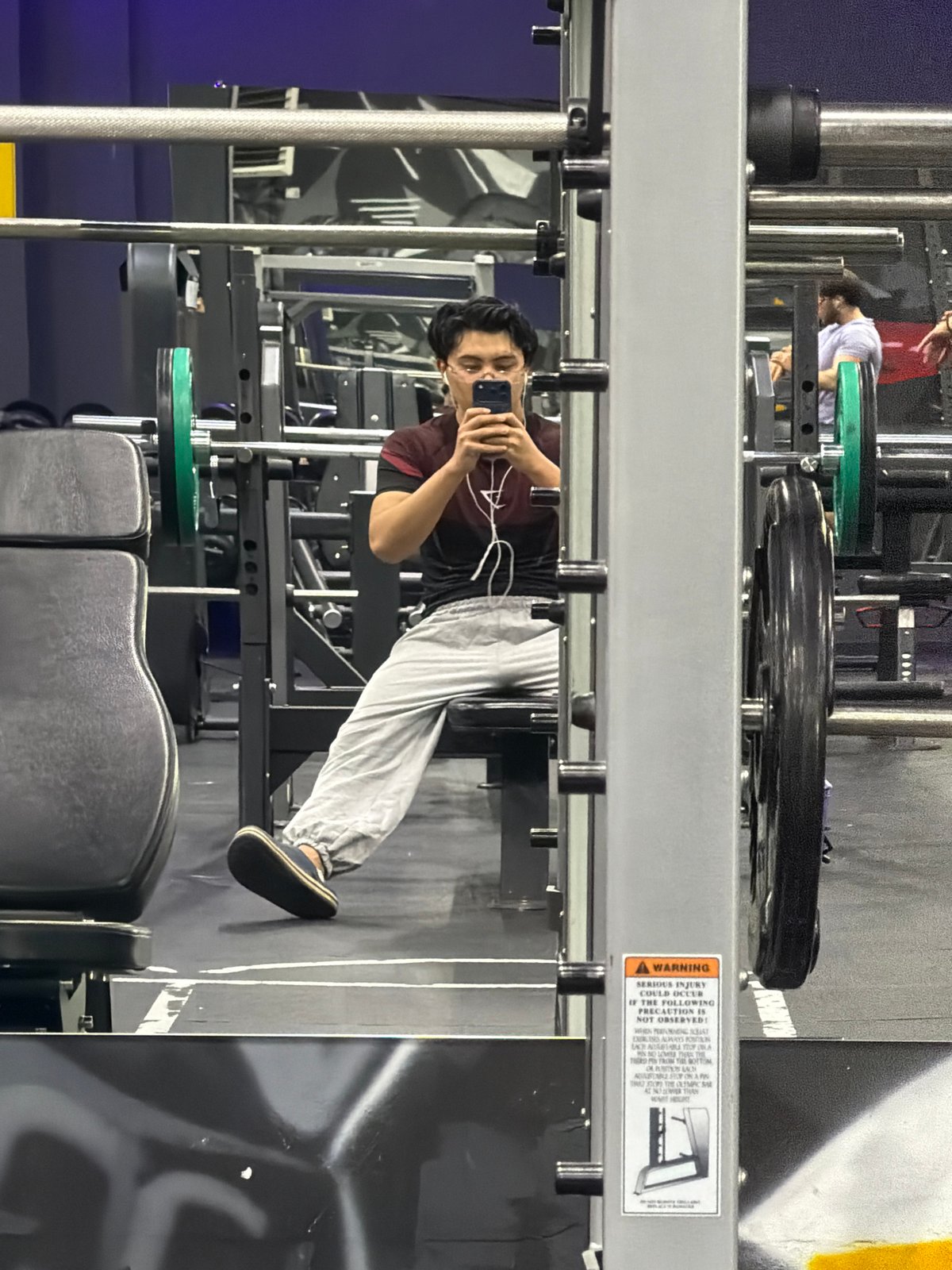 Gym session selfies and surroundings in an Almaty fitness center
