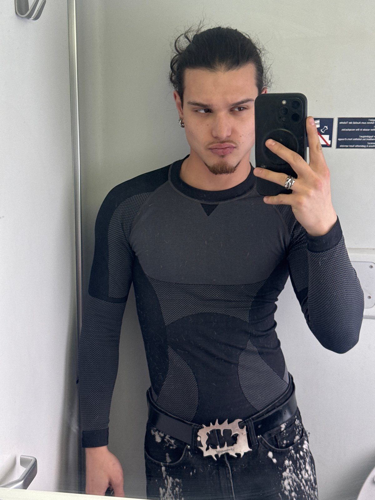 Man takes selfie in public restroom, Klisura Bulgaria