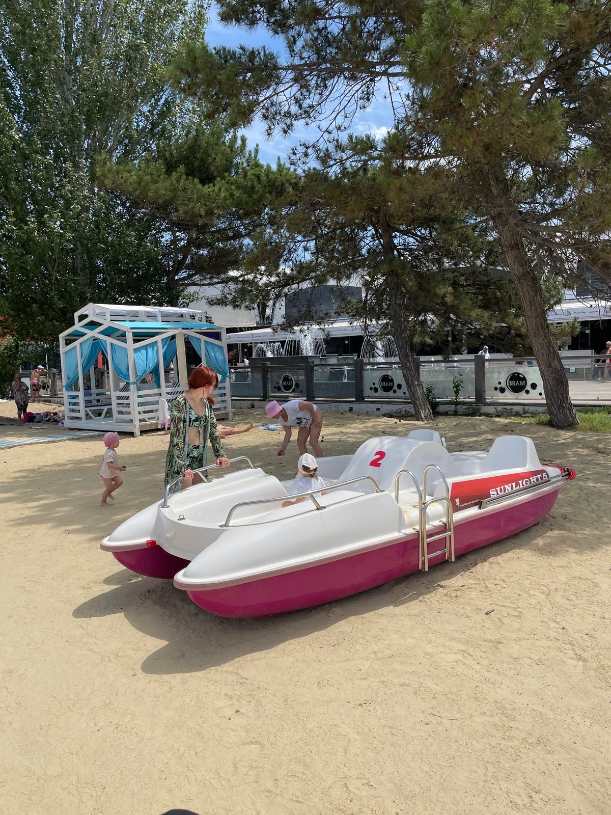 Summer morning at Anapa's beach and waterpark promenade