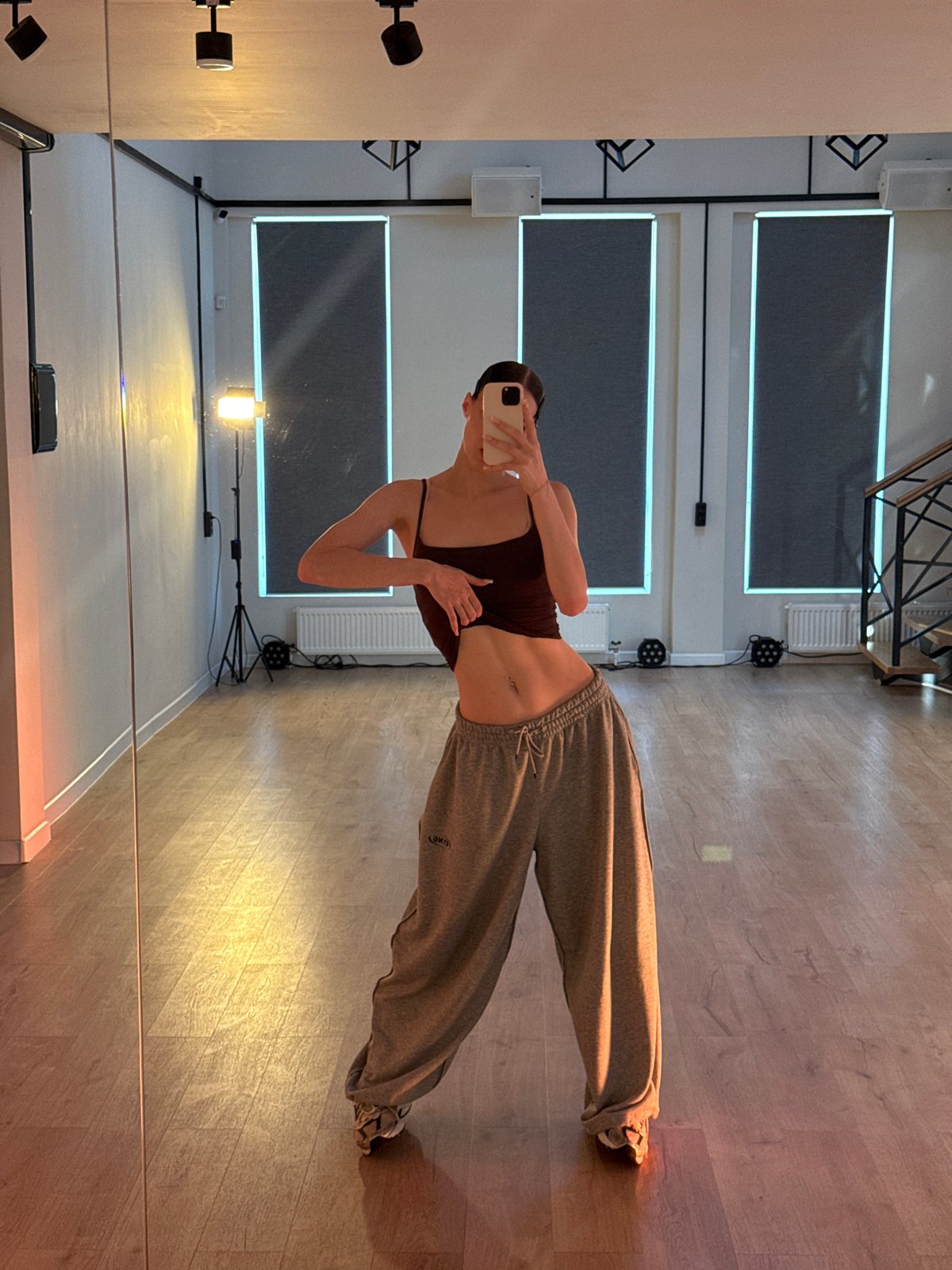 Quick mirror selfie session in Zakharovo, same outfit, two locations.