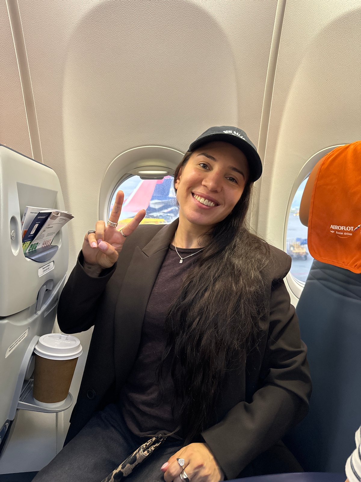 Passenger boards Aeroflot flight at Moscow Sheremetyevo Airport