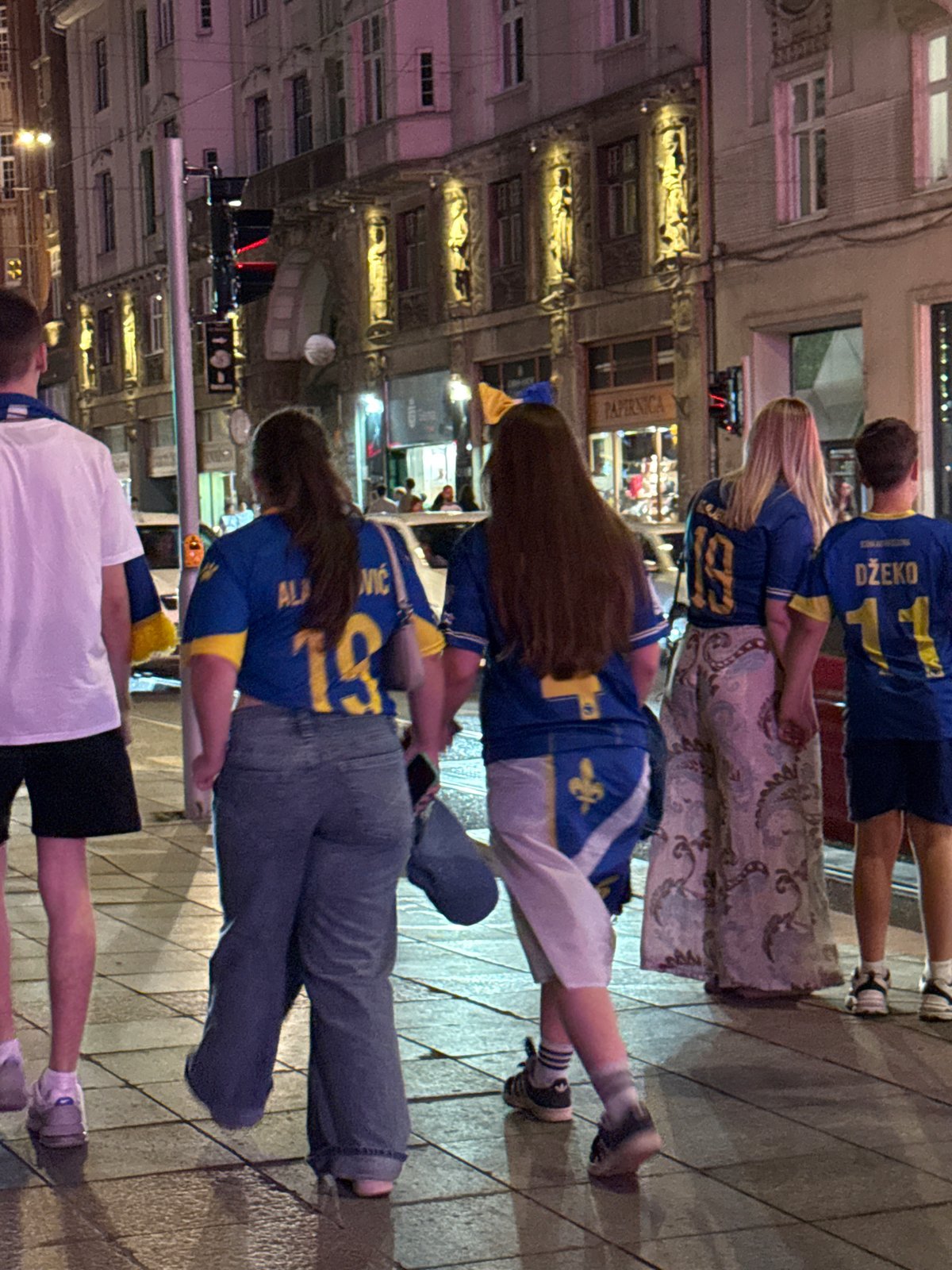 Summer night in Sarajevo, football fans and café crowds