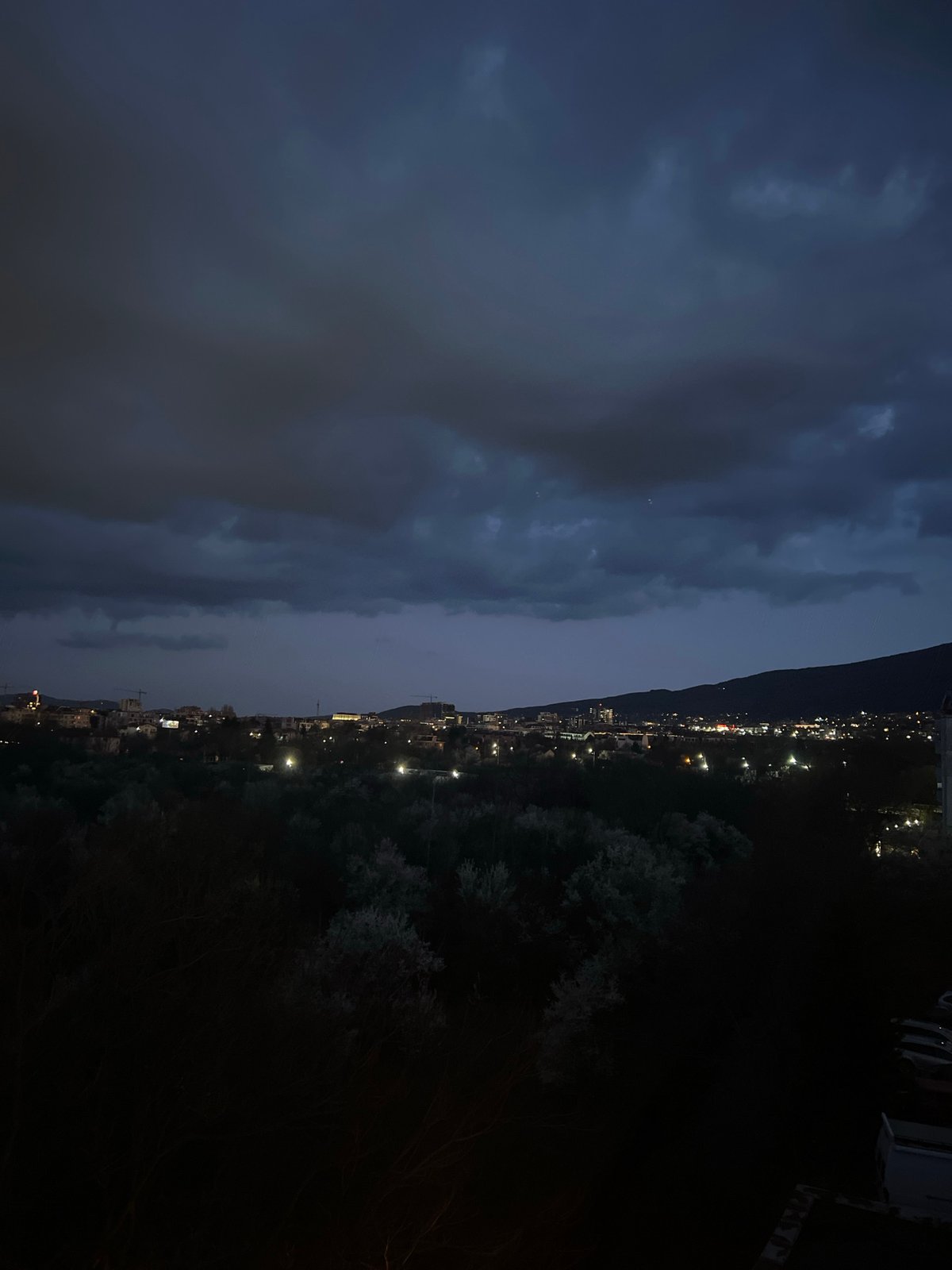 Nighttime cityscape captured from elevated view in Sofia