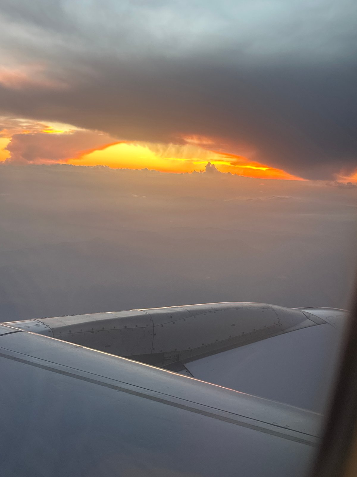 Sunset viewed from airplane window over Antalya, Turkey