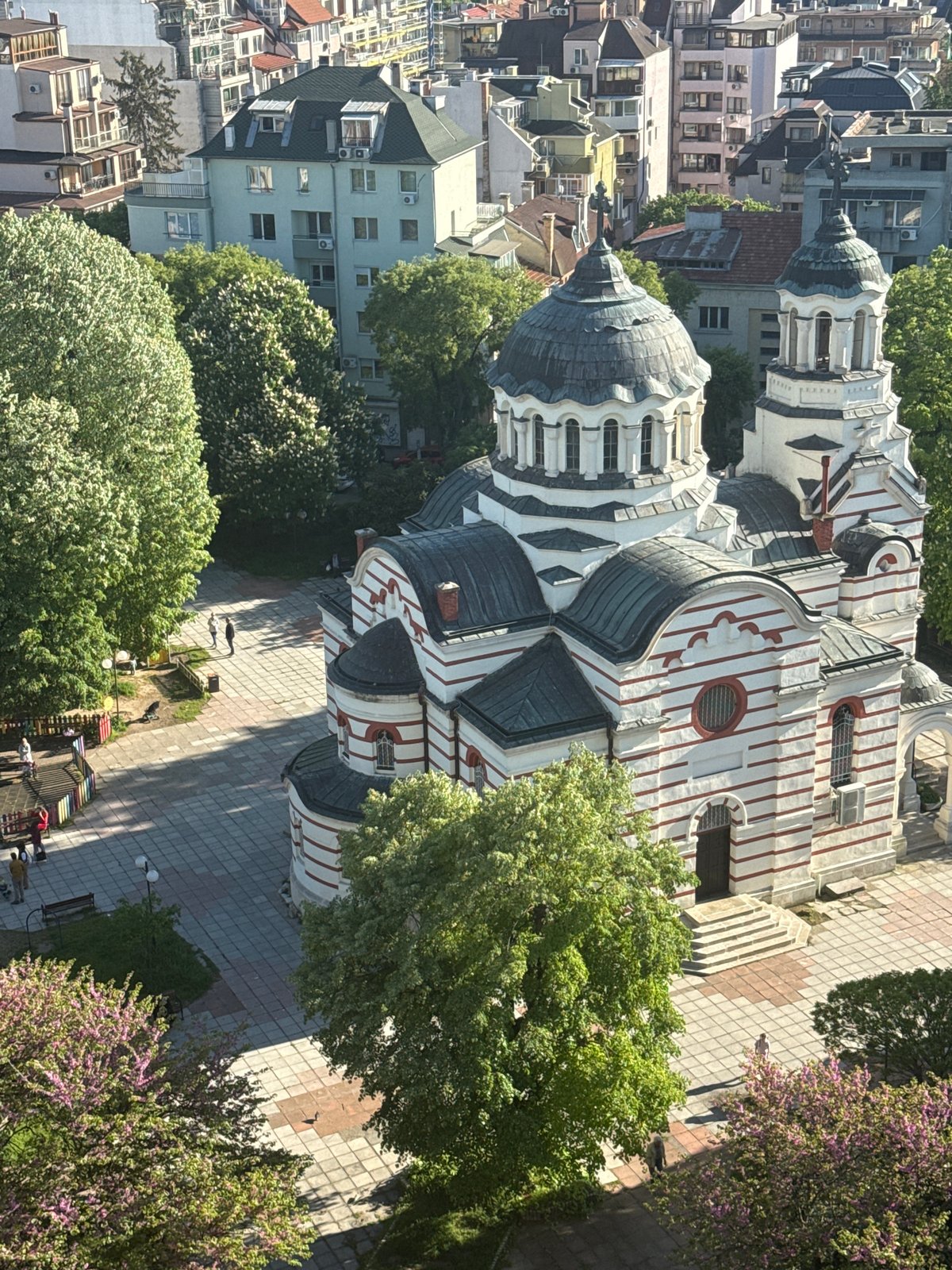 Cathedral and flower bouquets documented in Varna, Bulgaria