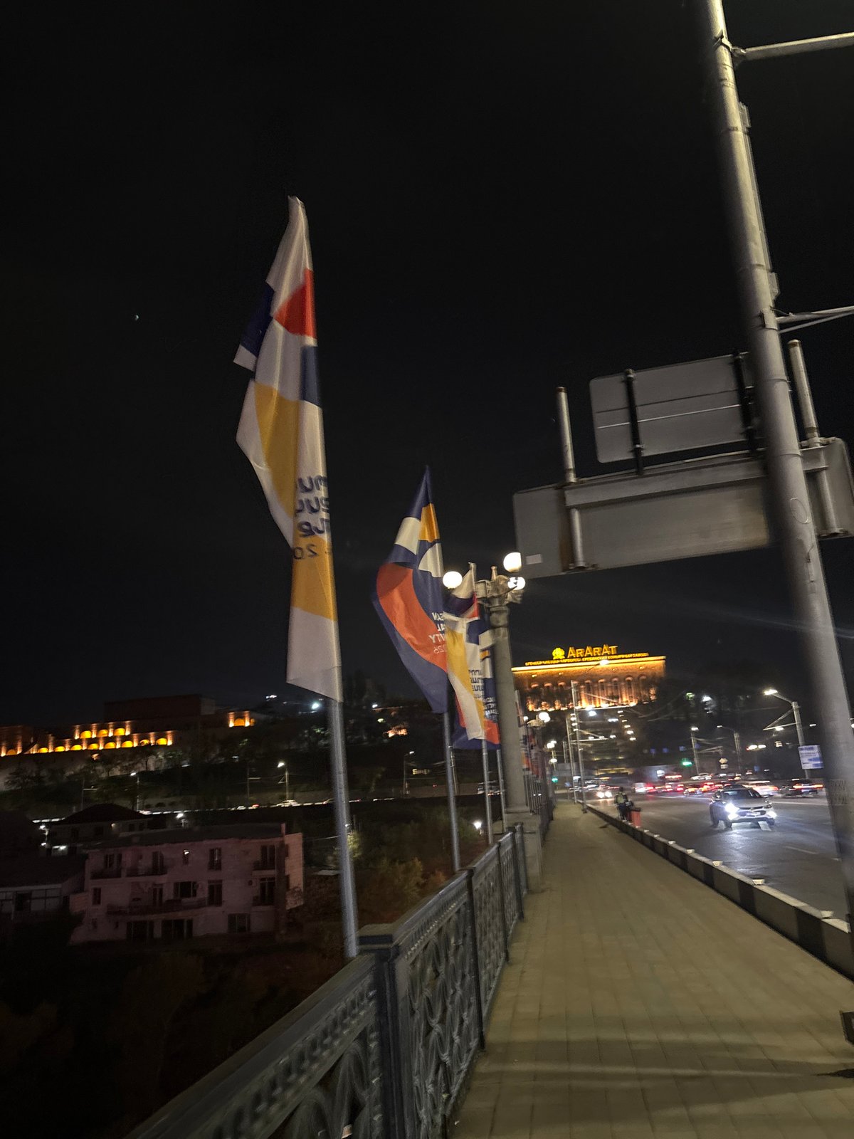 Nighttime street scenes documented across central Yerevan, Armenia