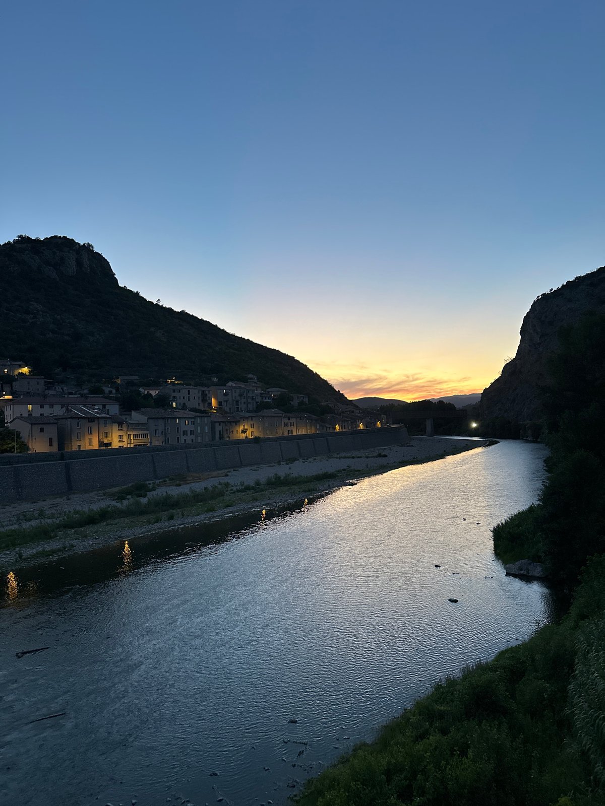 Dusk settles over Anduze and the Gardon River