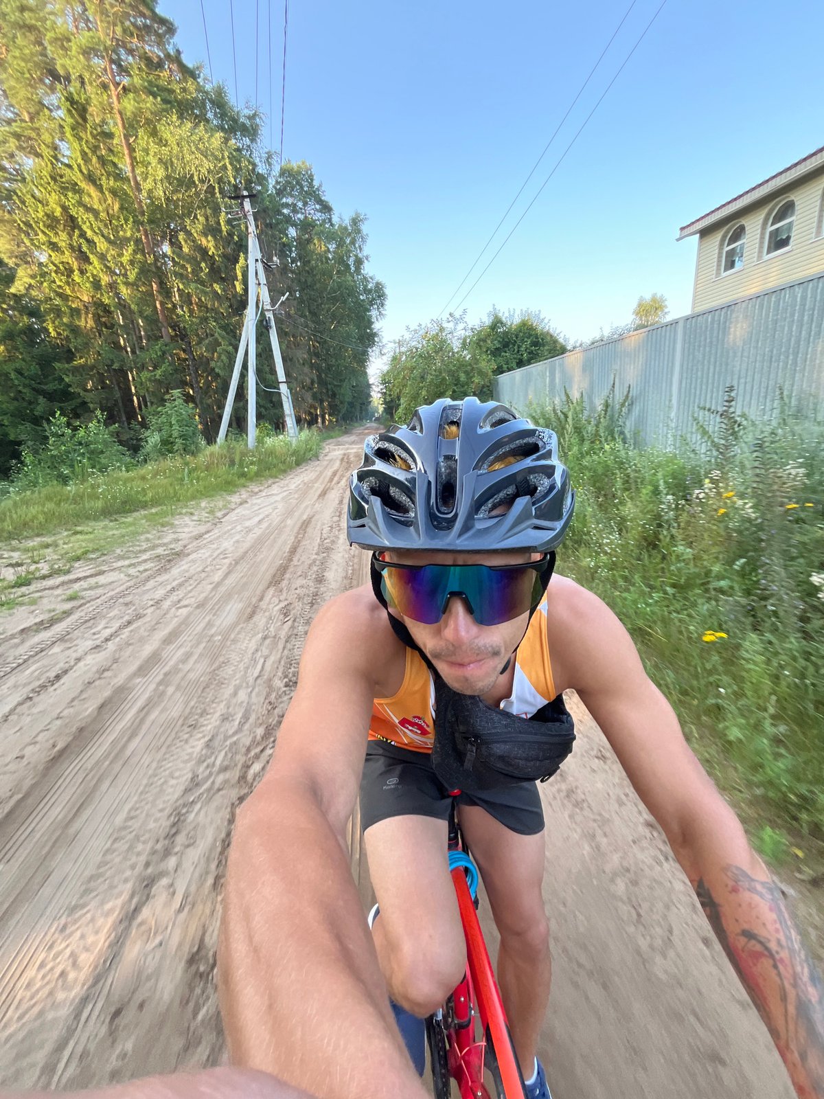 Bike ride with a little co-pilot on a Chaikovsky dirt road