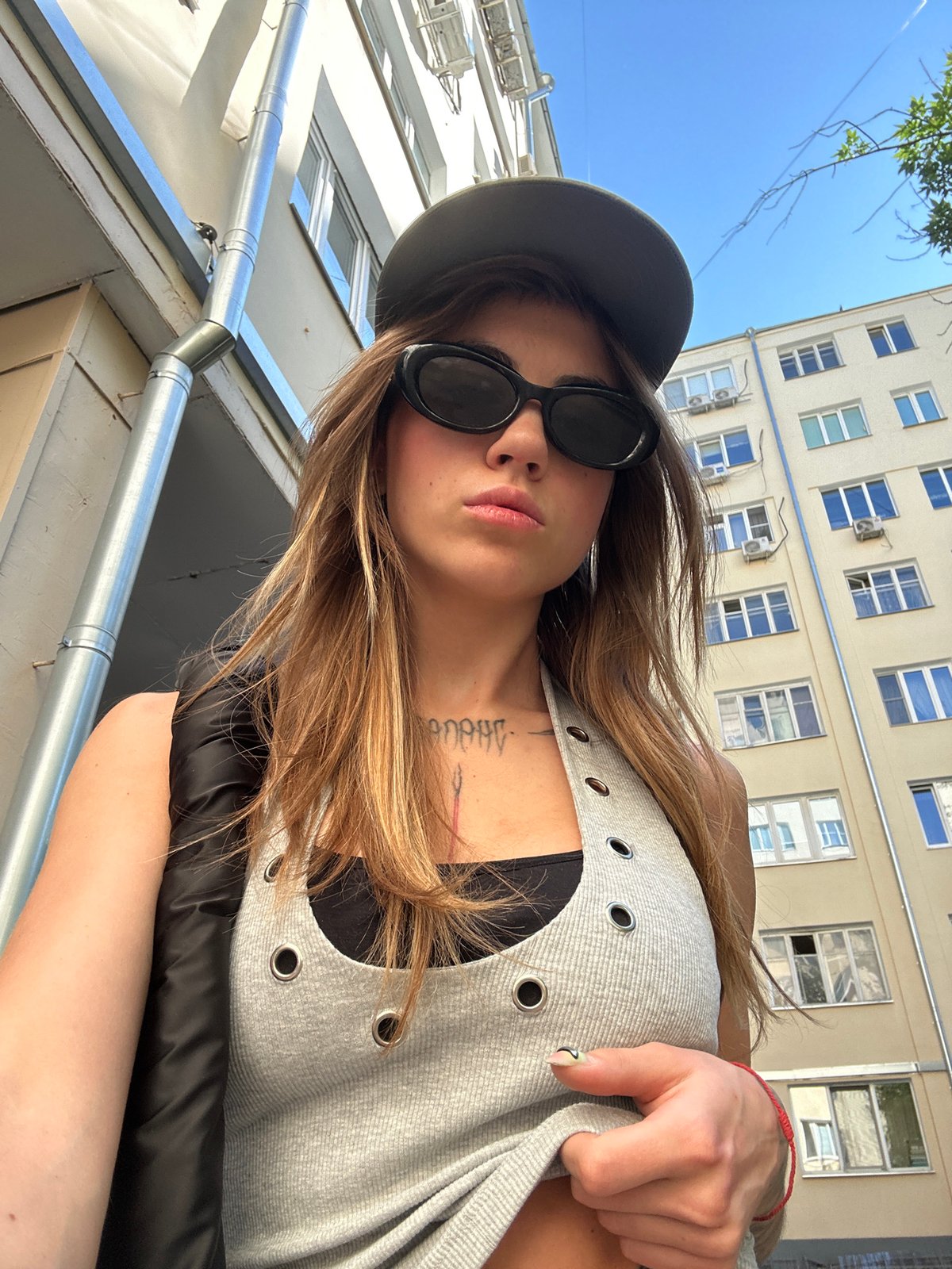 Selfie session on Moscow cobblestone streets