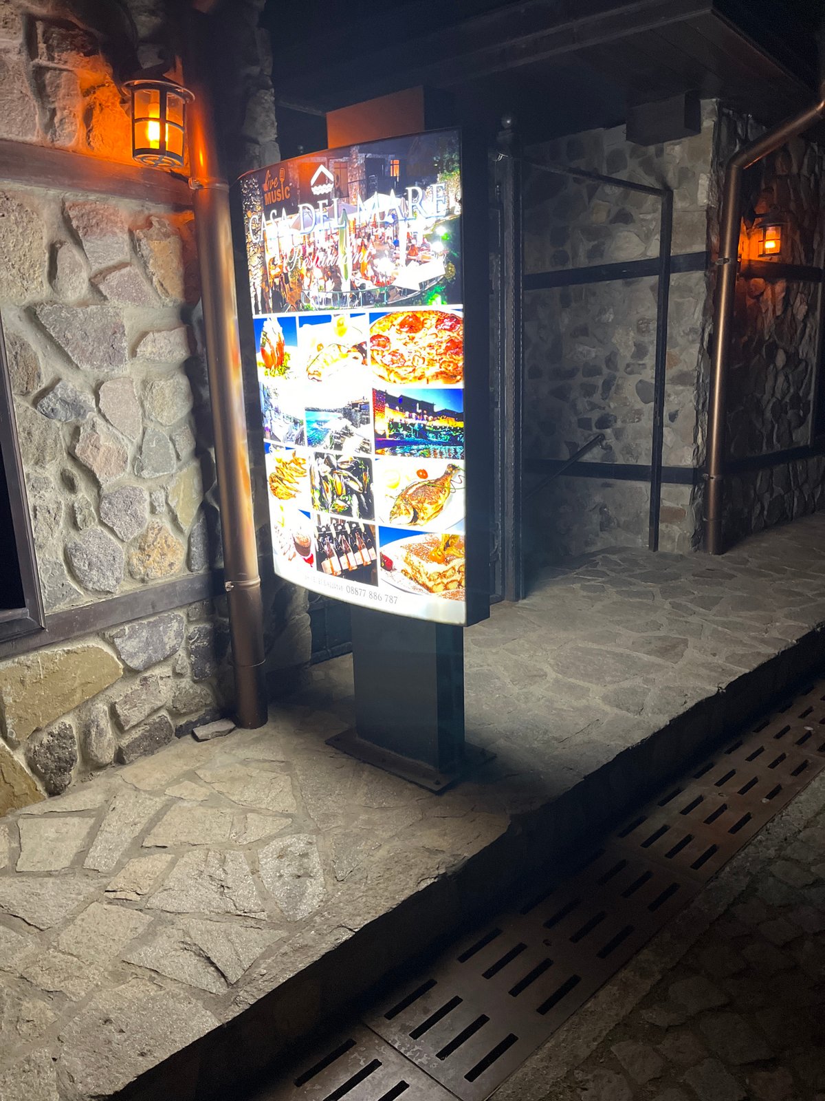 Sozopol old town at night: cats, cobblestones, and a lit-up seafront.