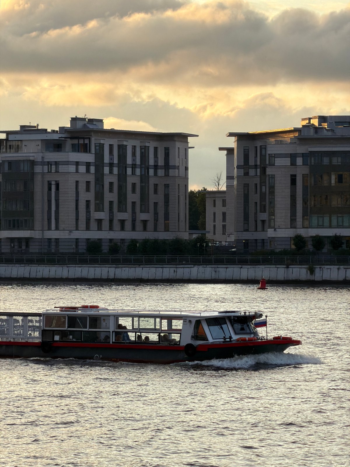 Saint Petersburg at golden hour, landmarks and waterways glowing