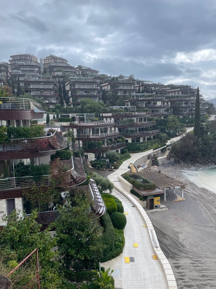 Overcast day documented at Budva resort complex and coastline
