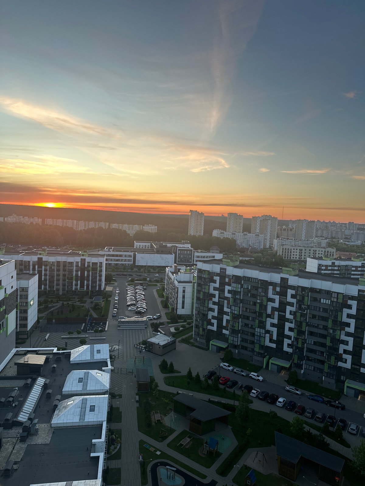 Sunset cityscape documented in rural Belarus council area