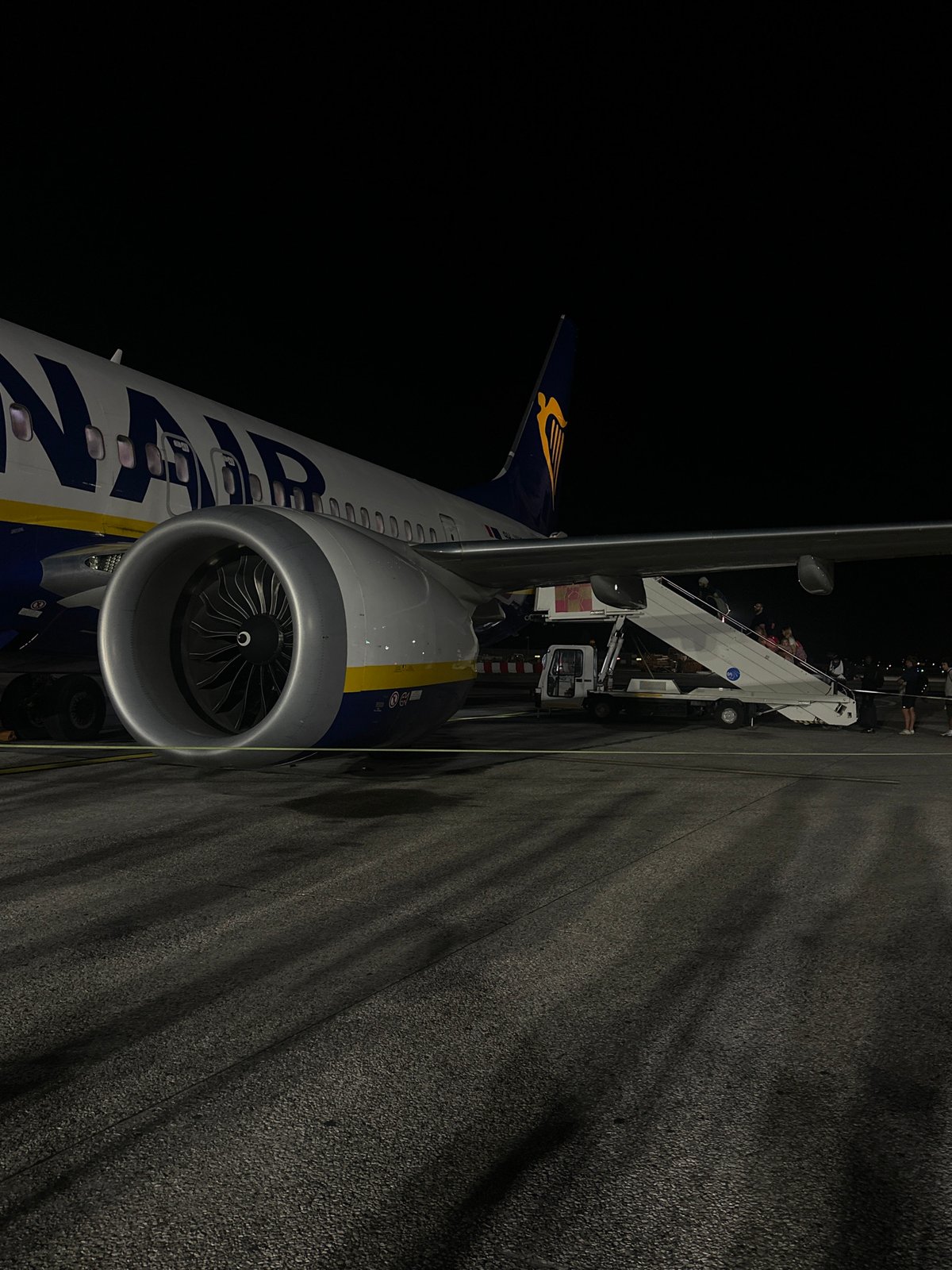 Young adults gather at Pisa airport during evening flight operations