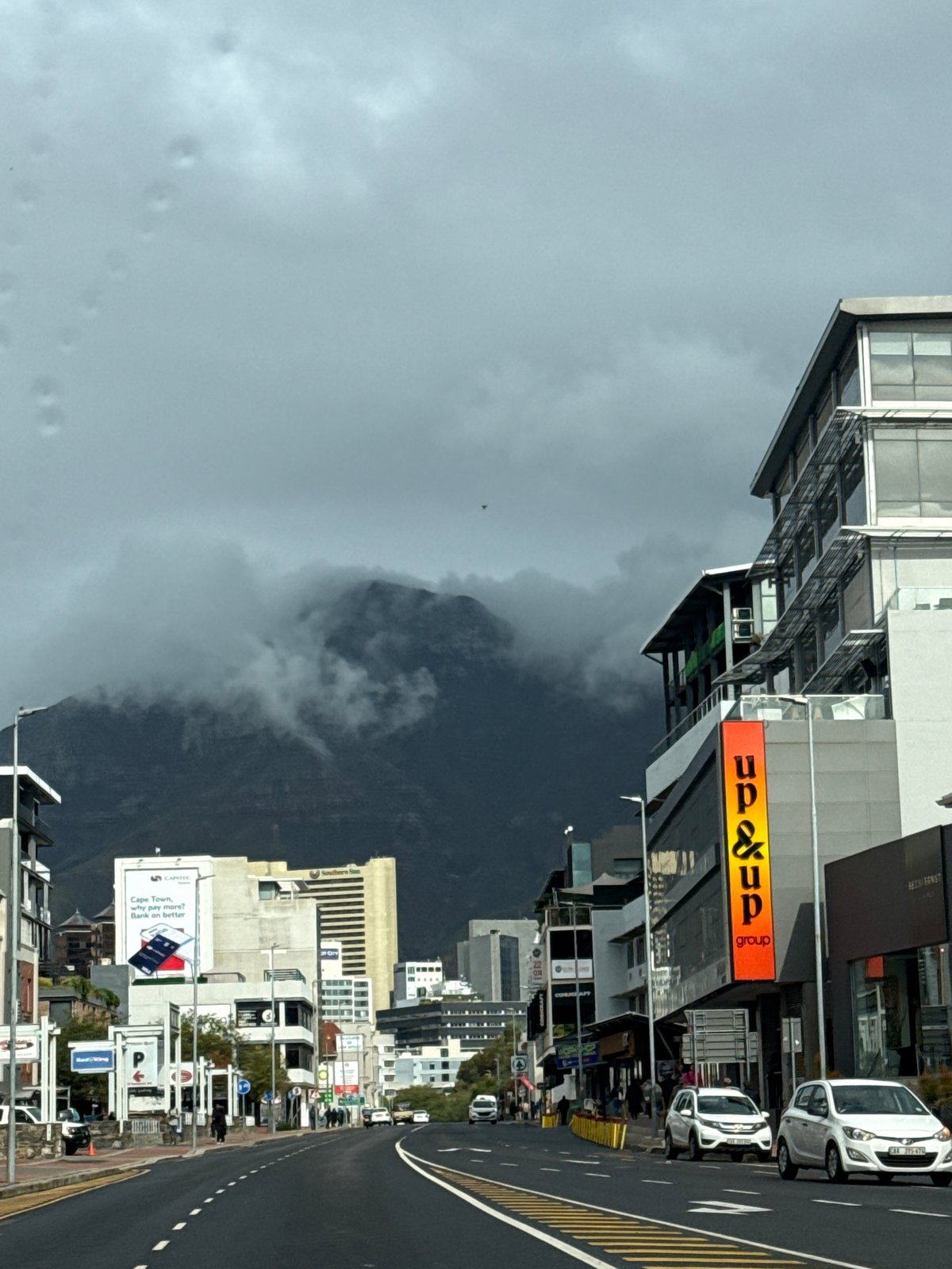 Cape Town street scene captured with Table Mountain backdrop
