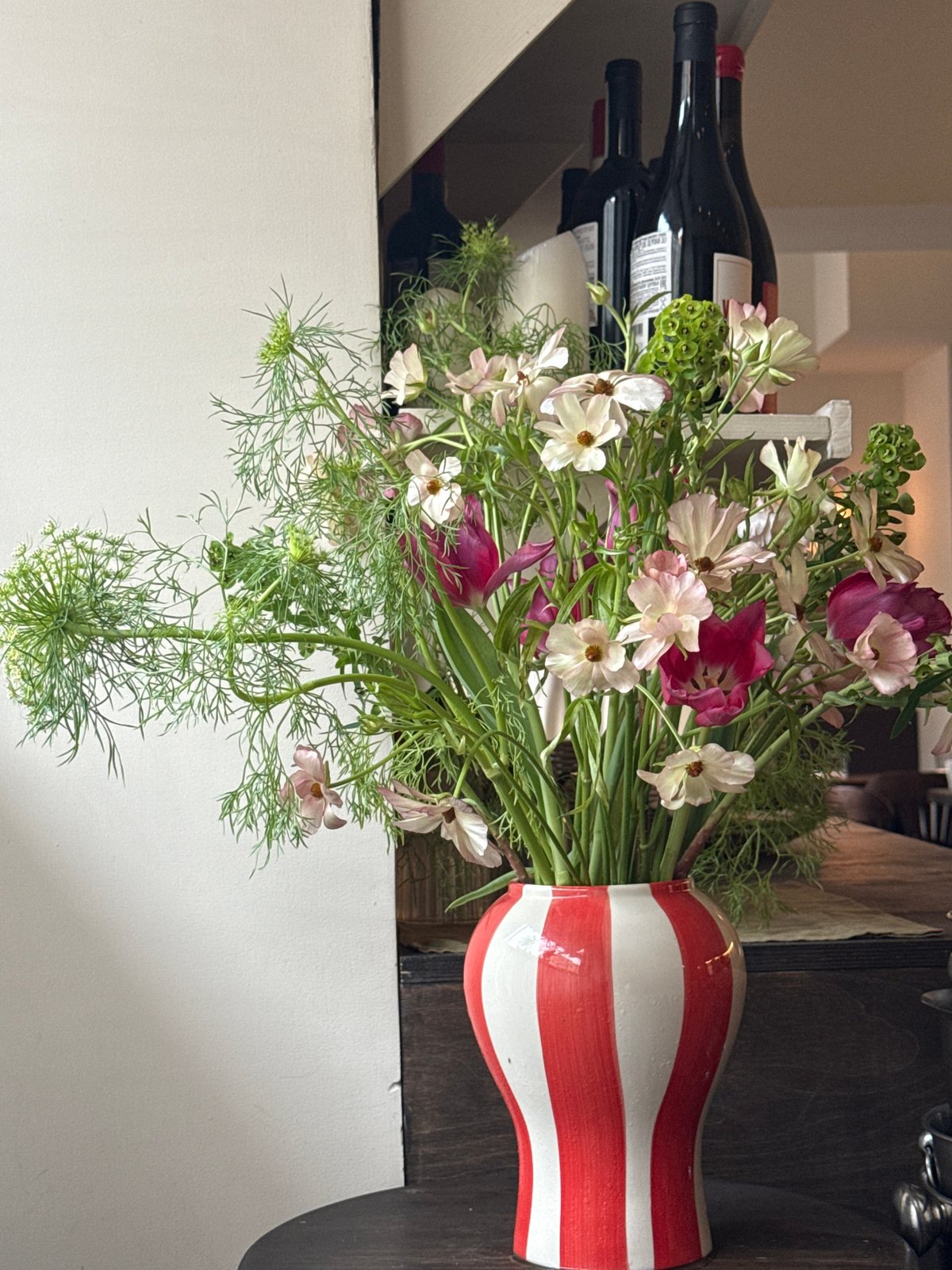 Flower arrangement observed on Moscow table surface