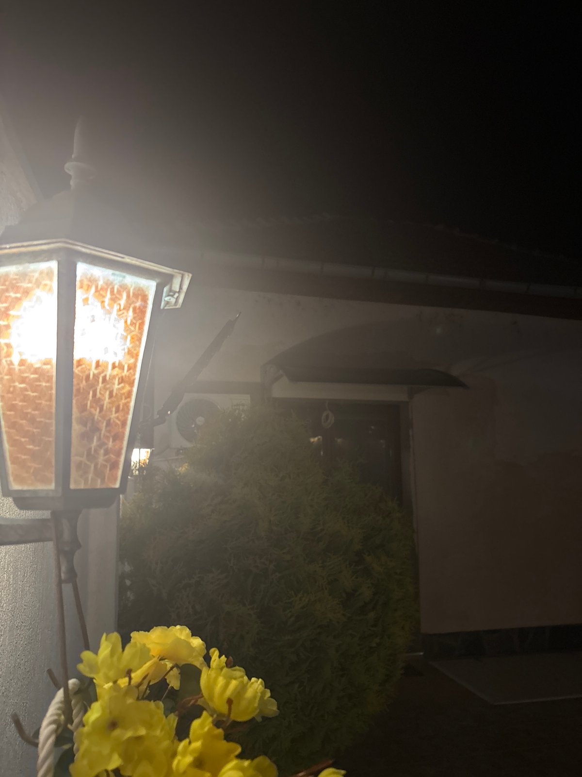 Nighttime street photography captures illuminated fixtures in Lom, Bulgaria