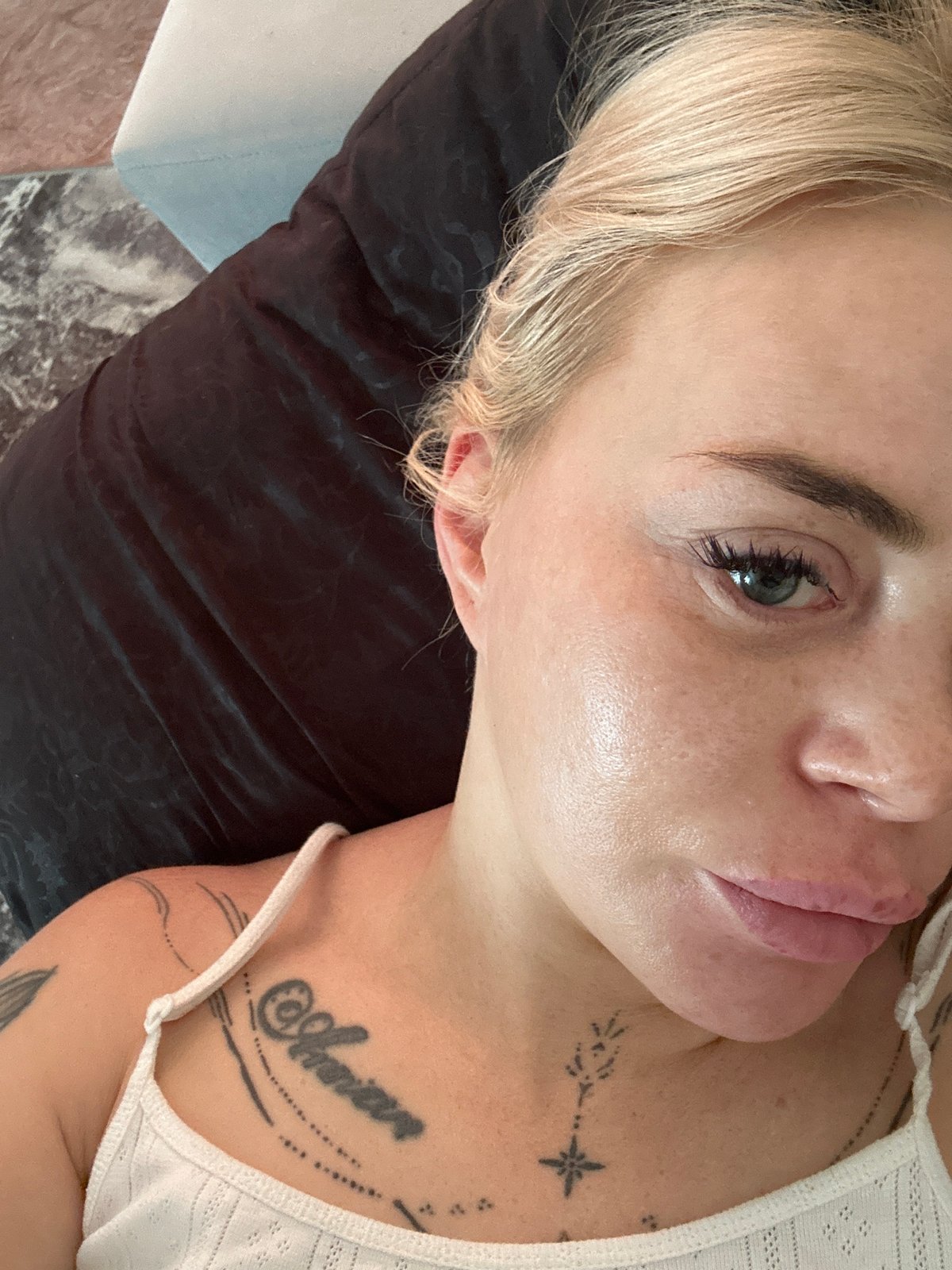 Woman photographed in intimate close-up portraits during rest