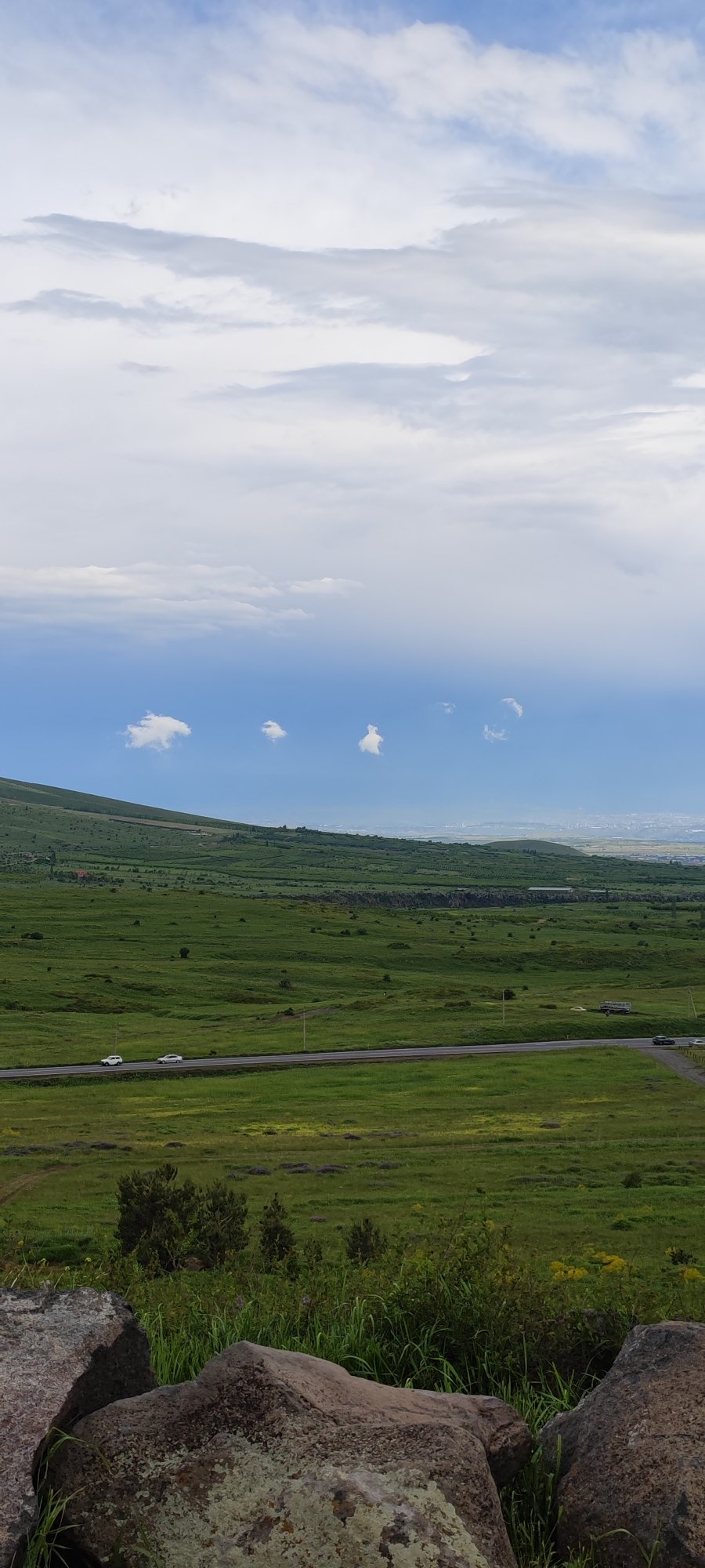 Unfinished cross structure and Armenian countryside near Nigatun