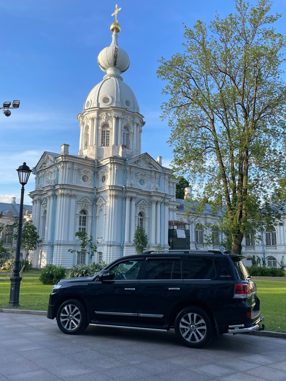 Smolny Cathedral photographed under clear skies in St. Petersburg