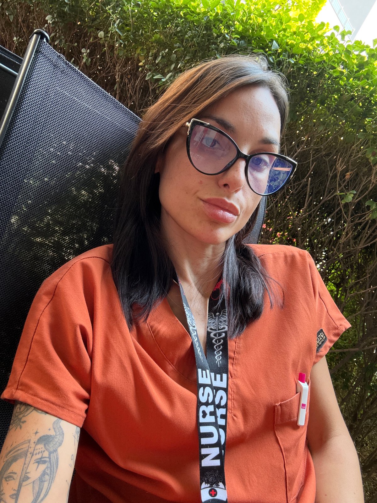 Nurse takes outdoor selfie break in Pleven, Bulgaria