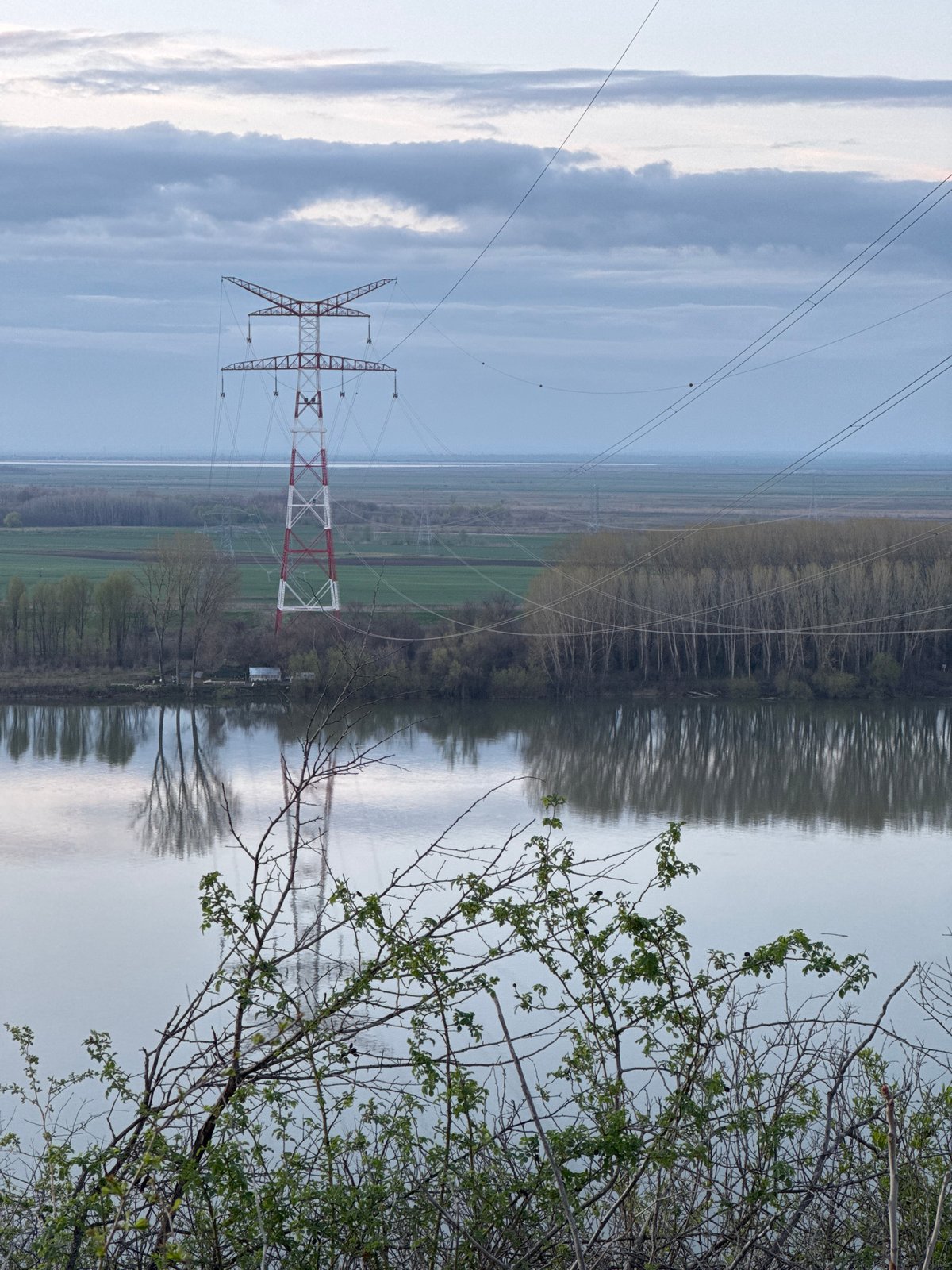 Sunset documented over Danube River near Kozloduy, Bulgaria