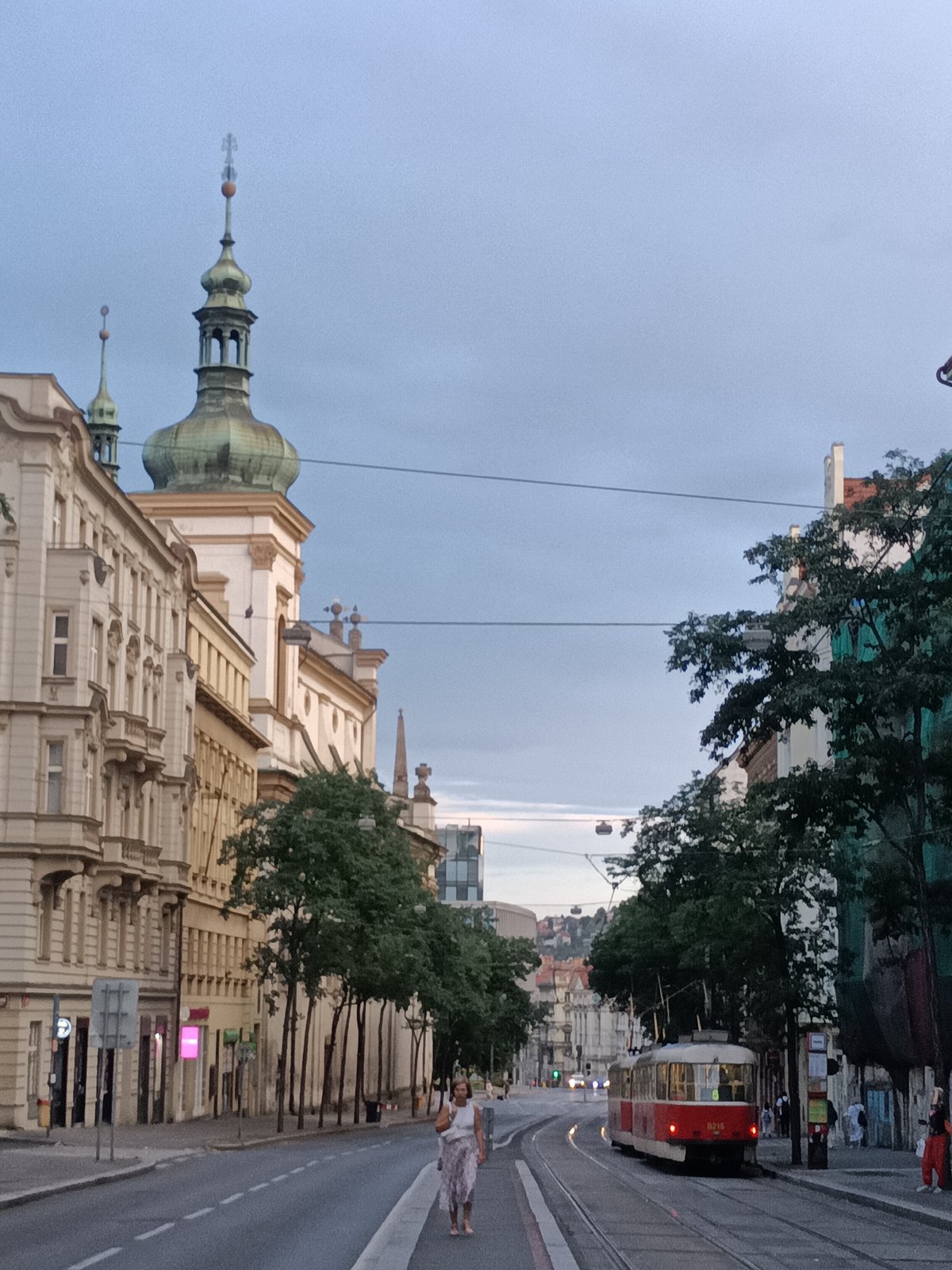 Prague tram corridor on a grey August morning