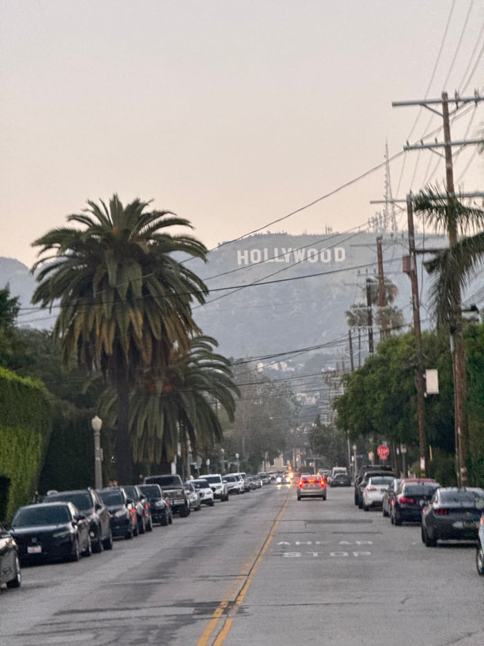 Hollywood street views capture iconic sign under hazy skies
