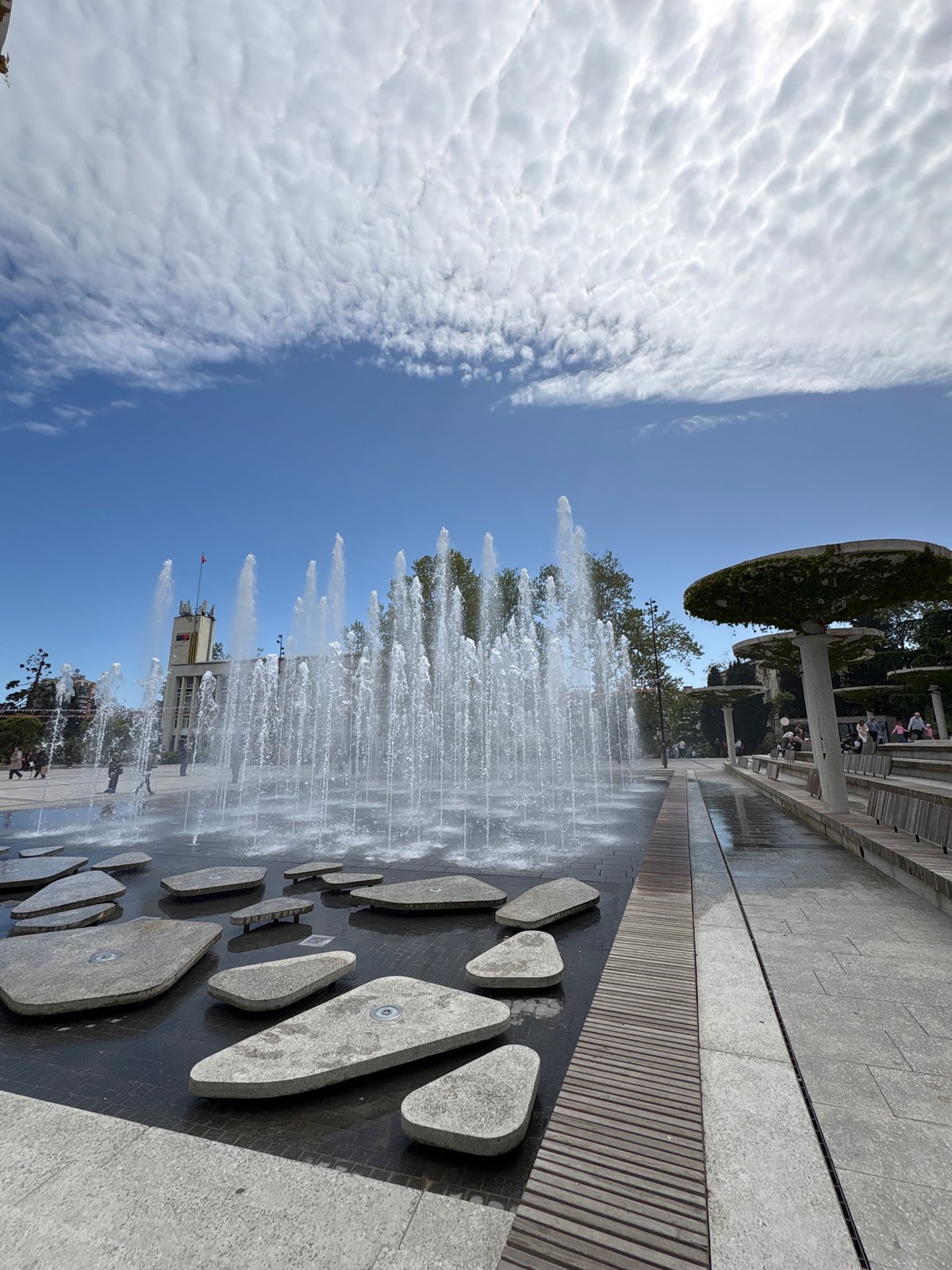 Public fountain draws visitors in downtown Yalta, Ukraine